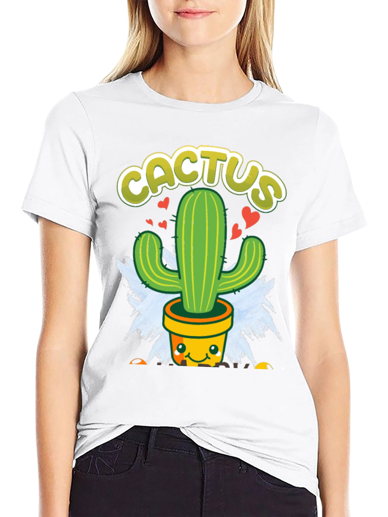 Black Cute Cactus Graphic Tee - Black Cotton T-Shirt view 9