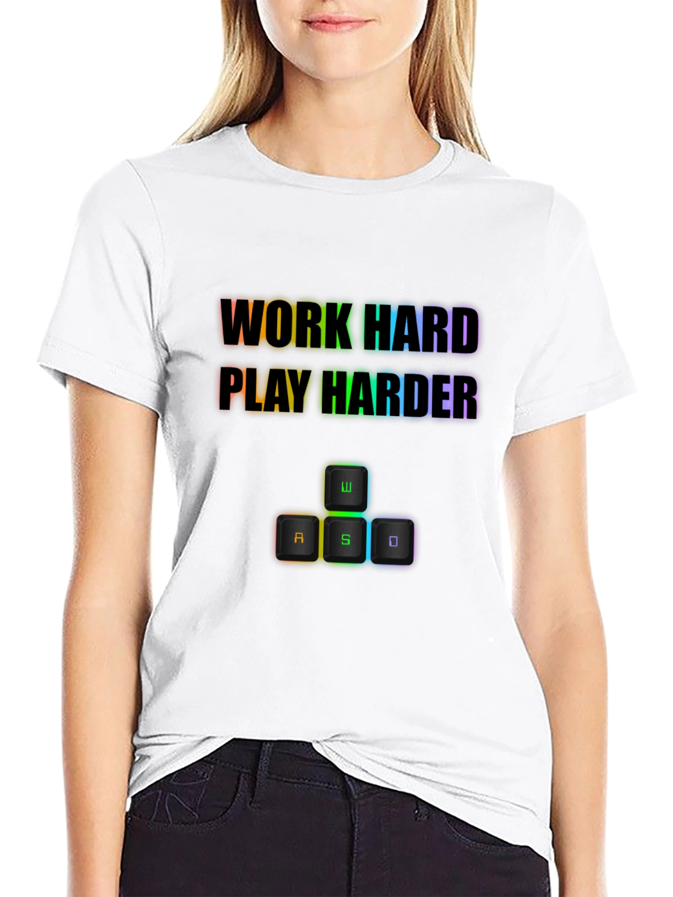 Black Work Hard Play Harder Gaming T-Shirt view 9