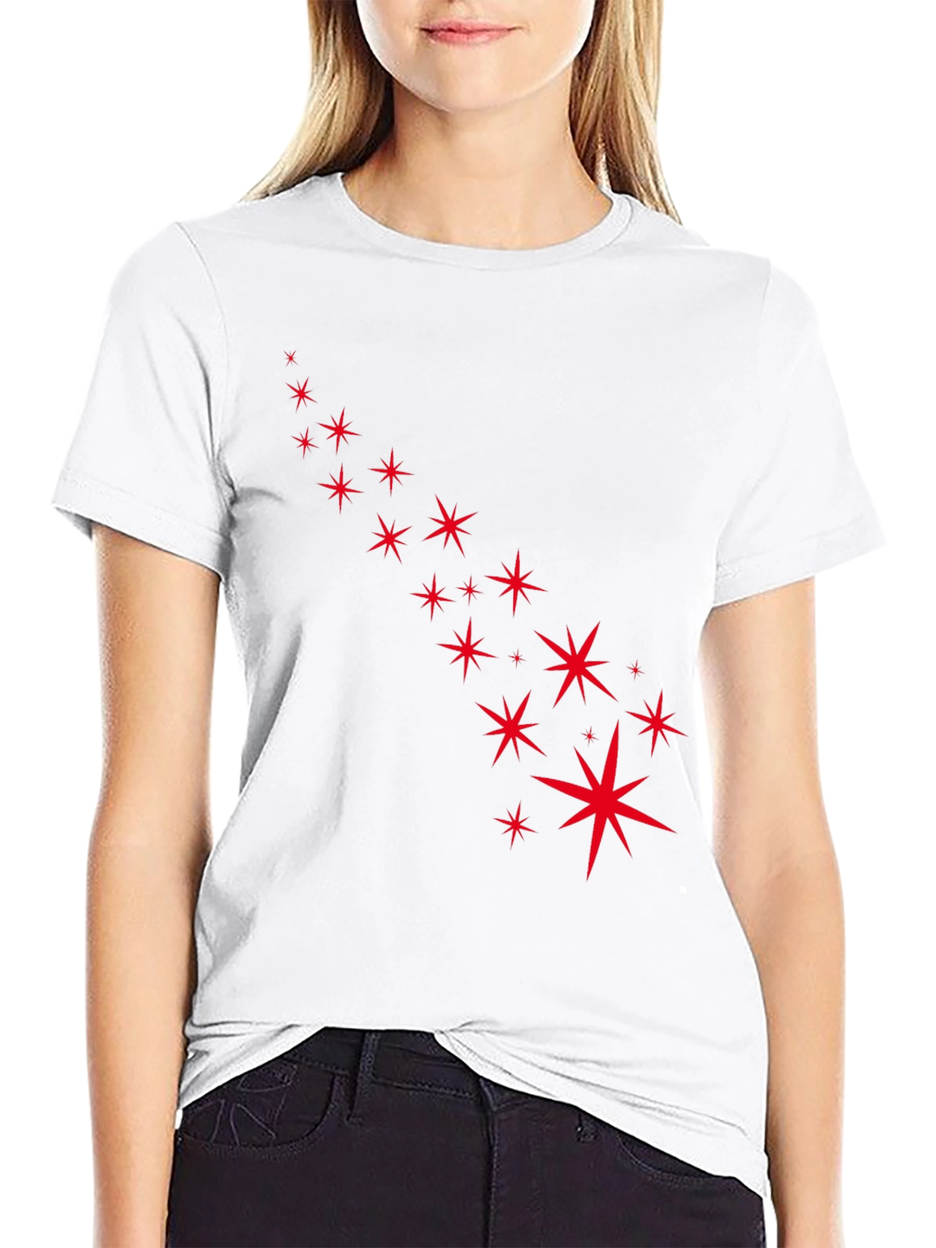 Black Stylish Black Tee with Starry Red Design view 9