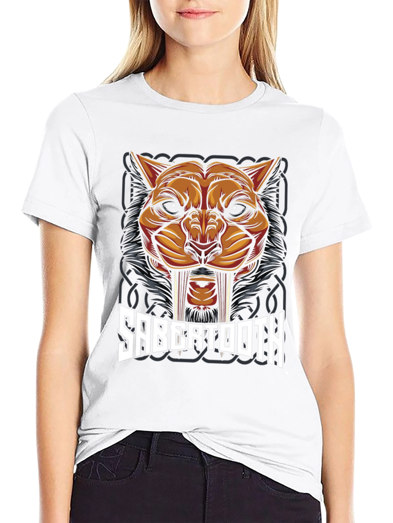 Black Sabertooth Tiger Graphic T-Shirt view 9