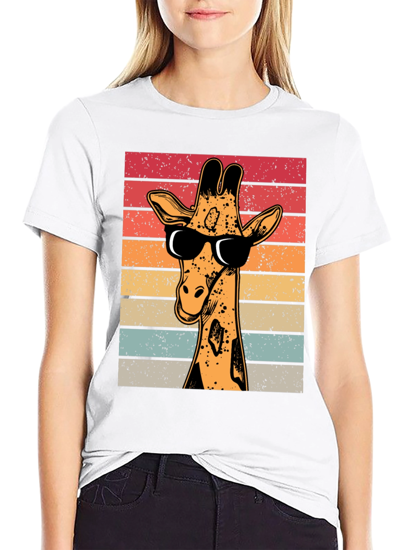 Black Cool Giraffe Retro T-Shirt view 9