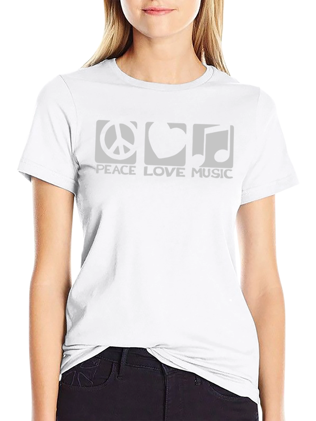 Black Peace Love Music Graphic Tee - Black Cotton Blend view 9