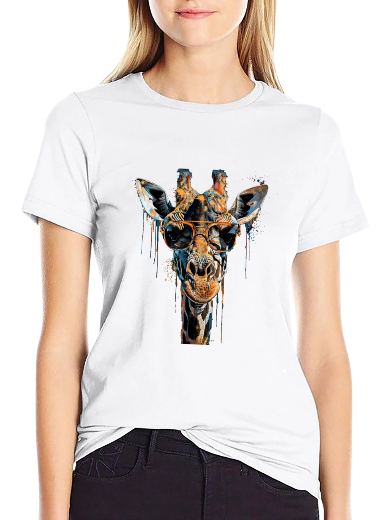 Black Cool Giraffe Graphic Tee - Unisex Black T-Shirt view 9