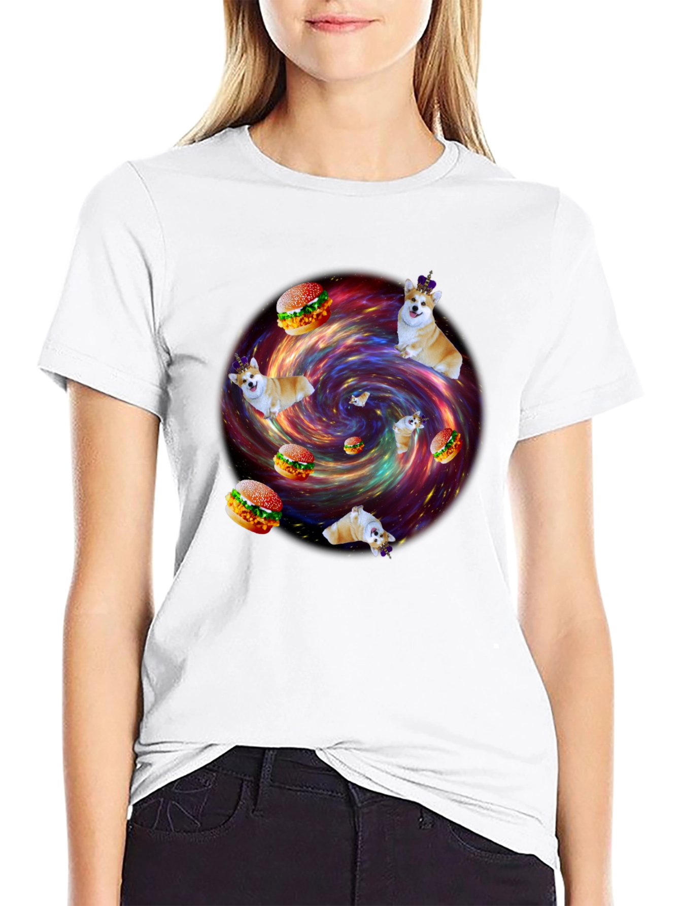 Black Corgi Burger Galaxy Graphic Tee - Unisex view 9
