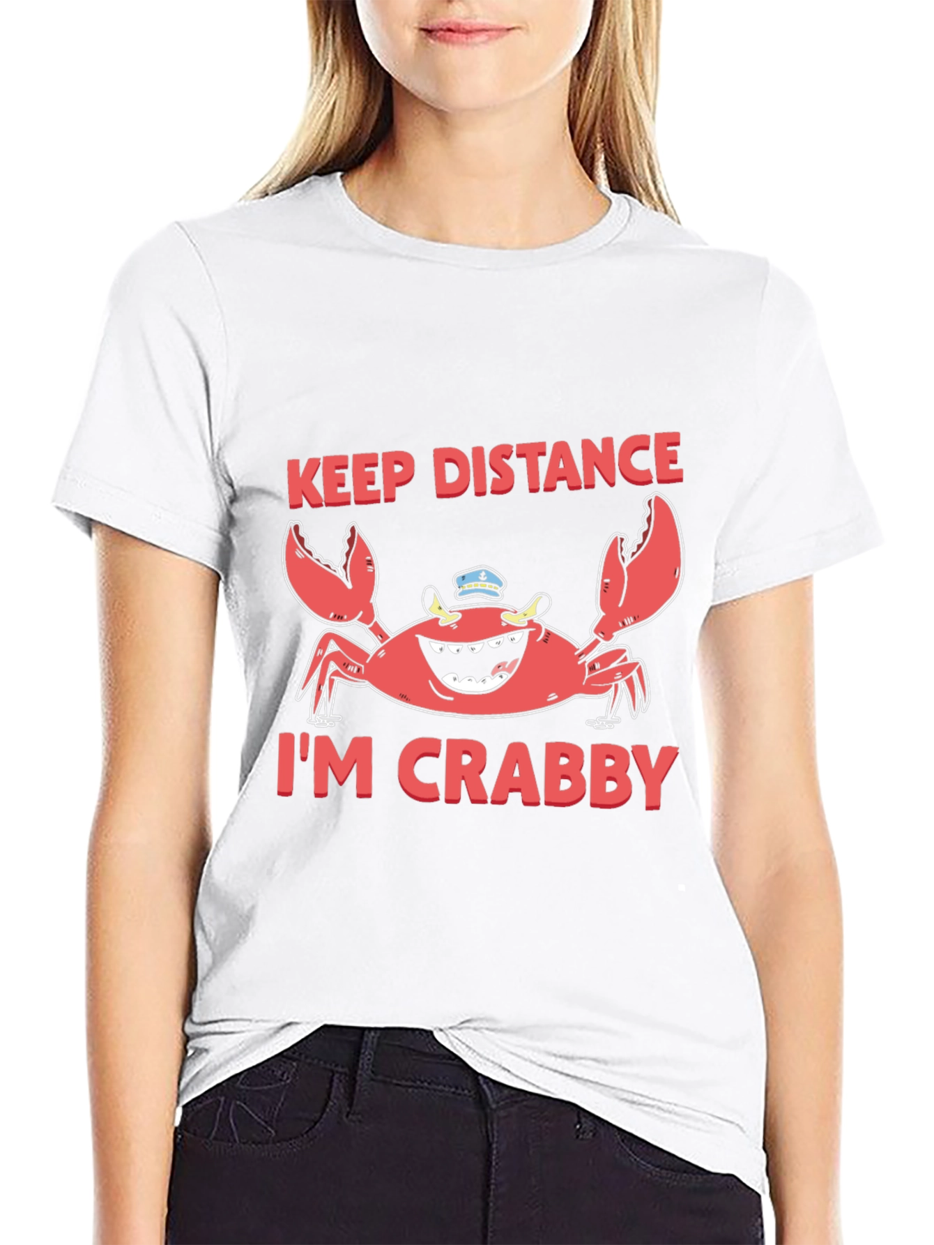 Black Keep Distance I'm Crabby Funny Graphic T-Shirt view 9