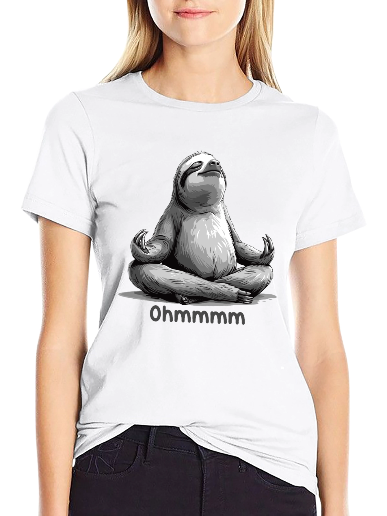 Black Meditating Sloth T-Shirt - Ohm Funny Yoga Tee view 9