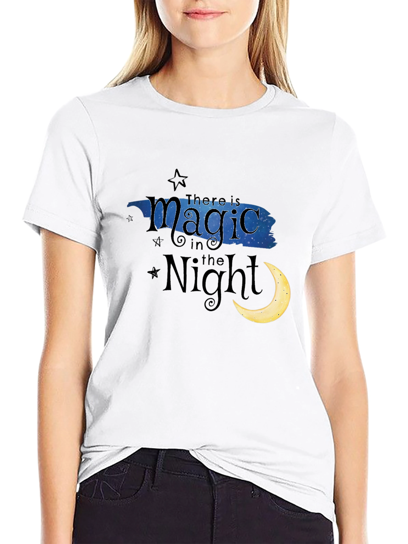 Black Magic in the Night T-Shirt - Crescent Moon & Stars Black Tee view 9