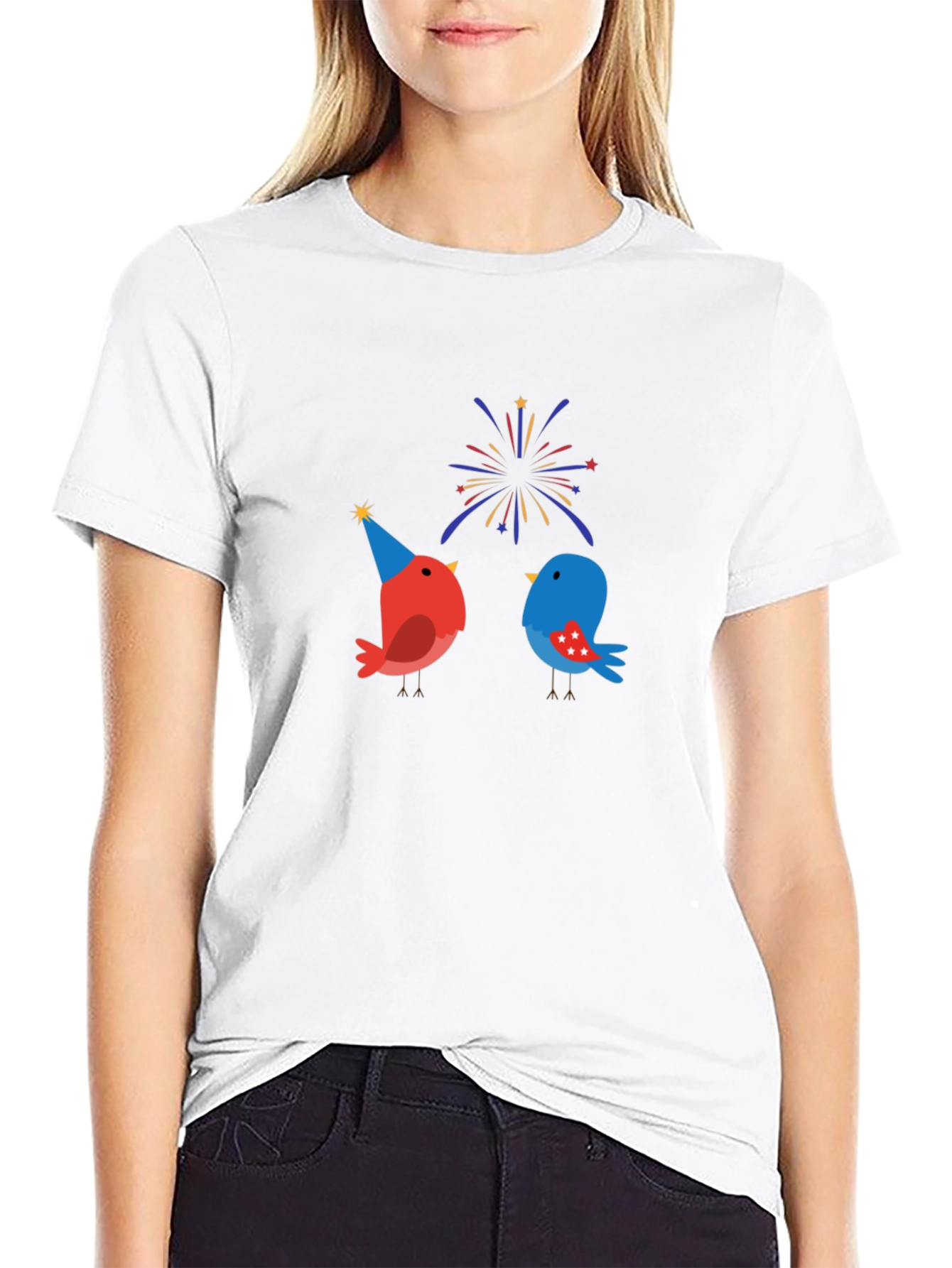 Black Festive Birds Graphic T-Shirt view 9