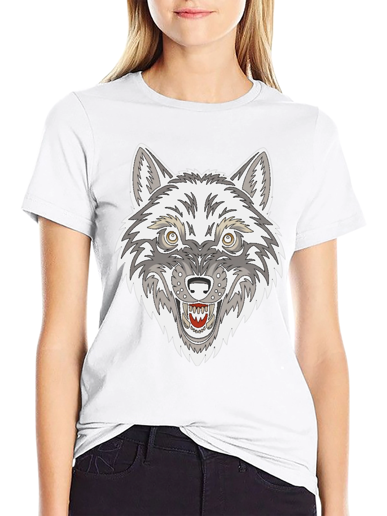 Black Wolf Graphic Print Black T-Shirt view 9