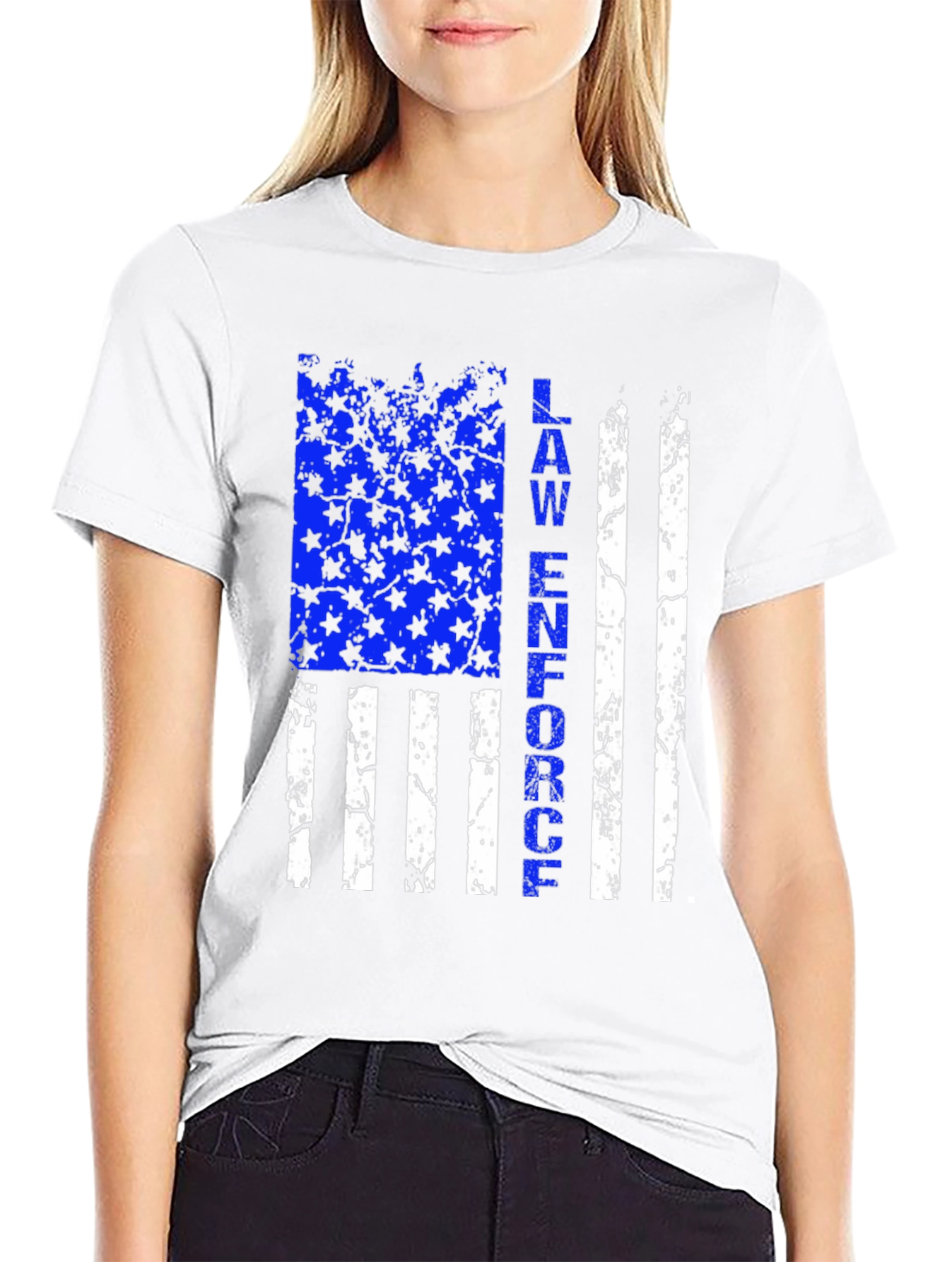 Black Law Enforcement Flag Graphic T-Shirt - Thin Blue Line Support view 9