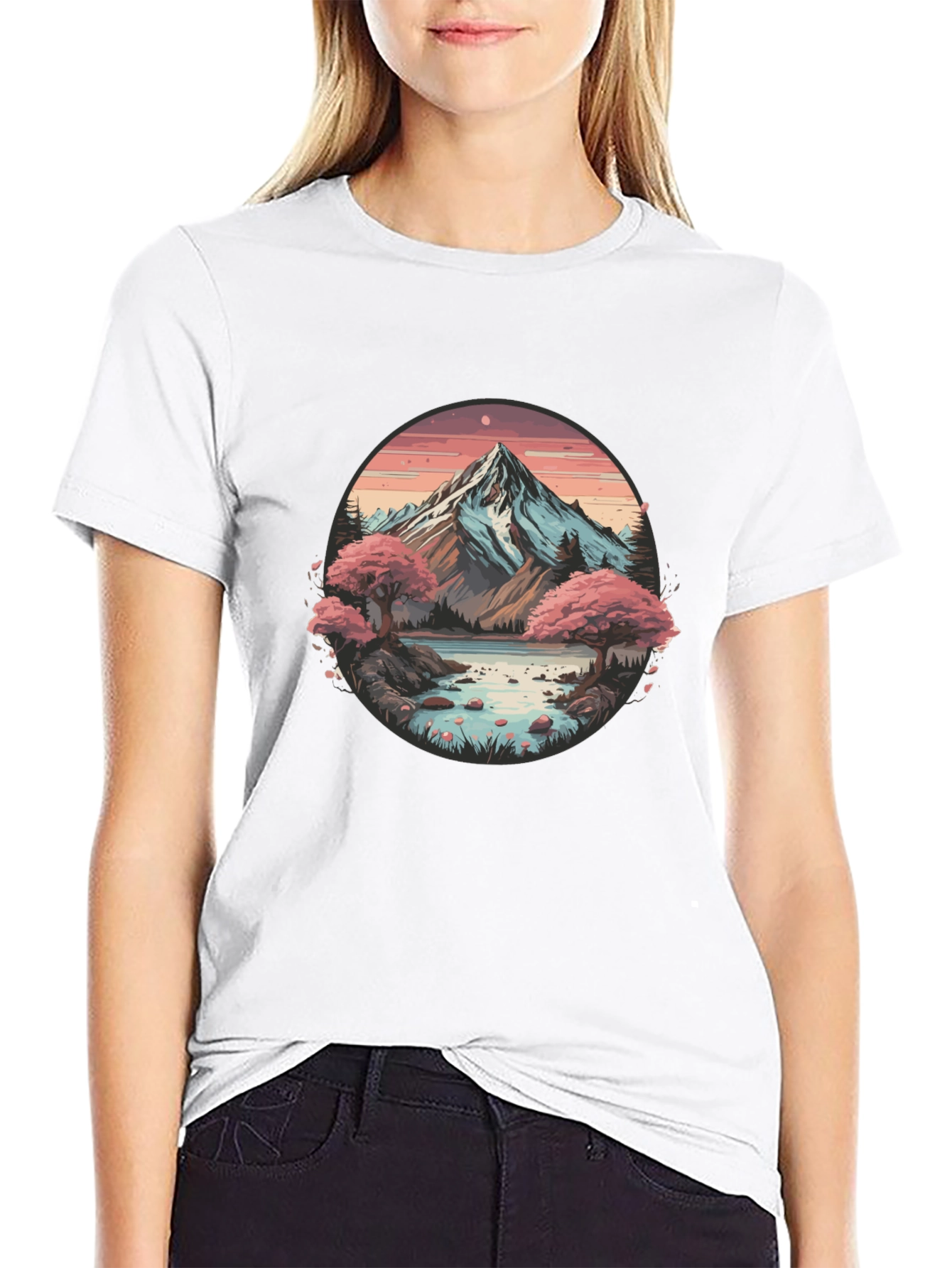 Black Mountain Lake Scene Graphic Tee - Black Casual Shirt view 9