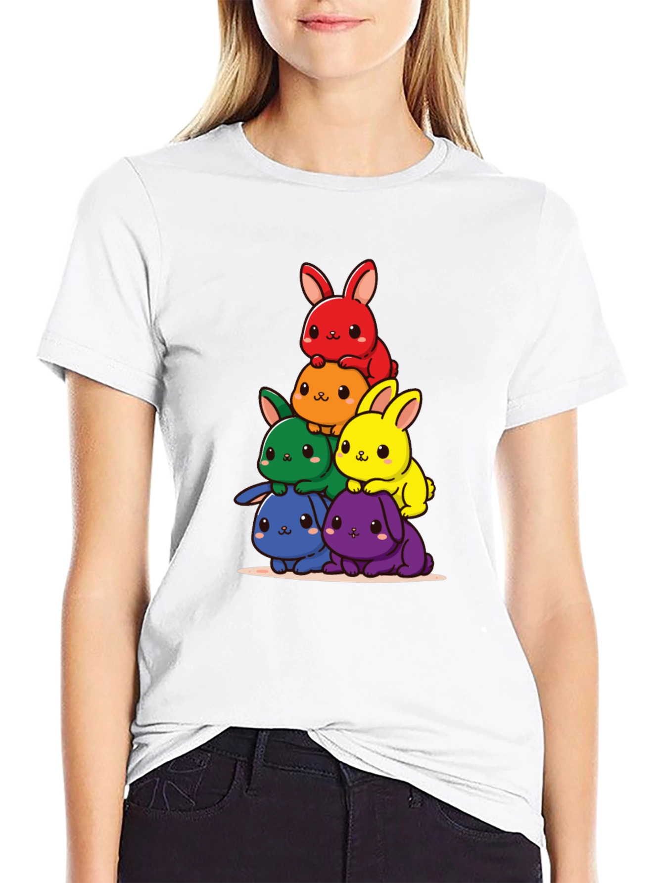 Black Rainbow Bunny Stack T-Shirt view 9