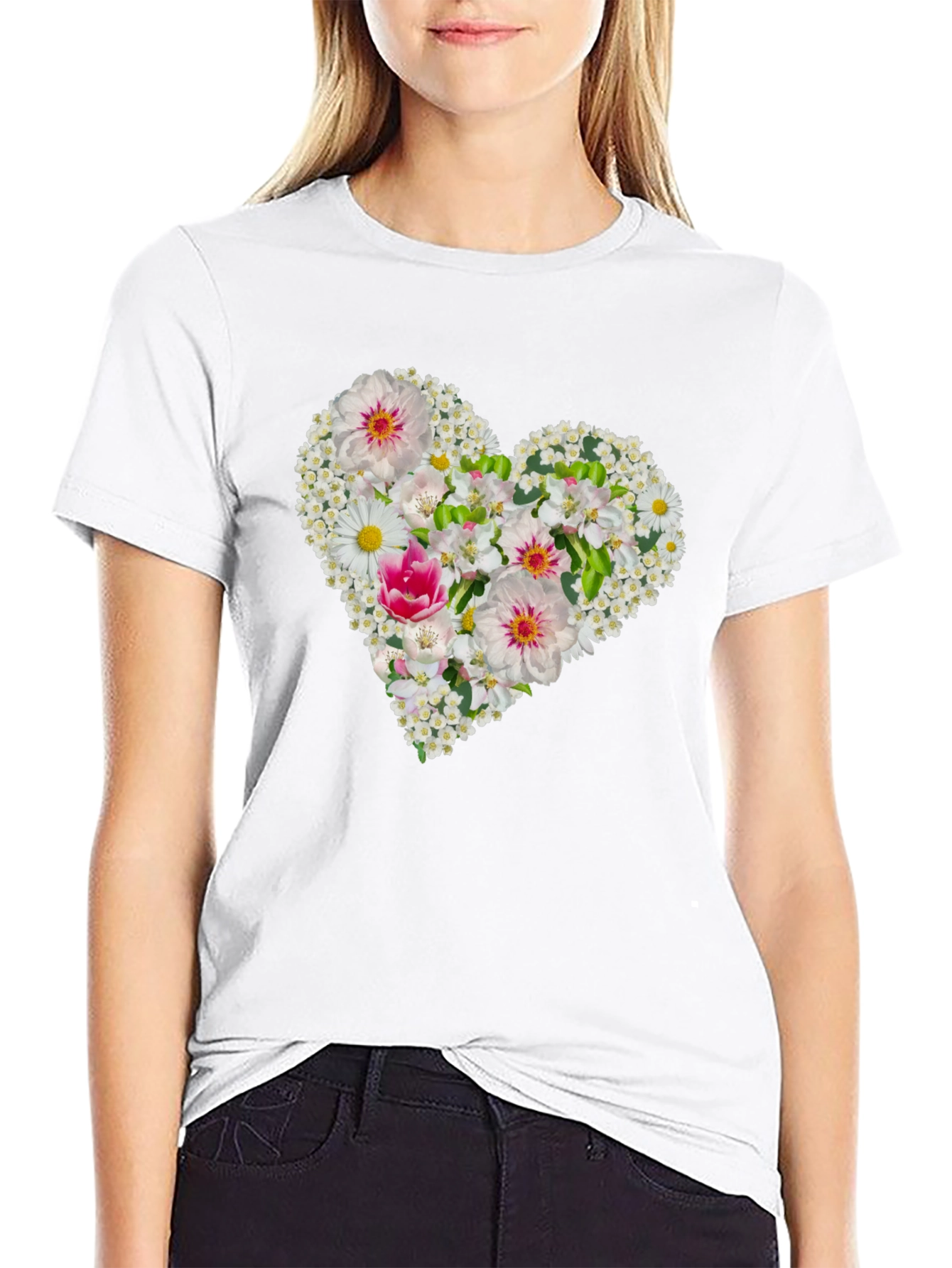 Black Floral Heart Tee - Black Cotton Graphic T-Shirt view 9