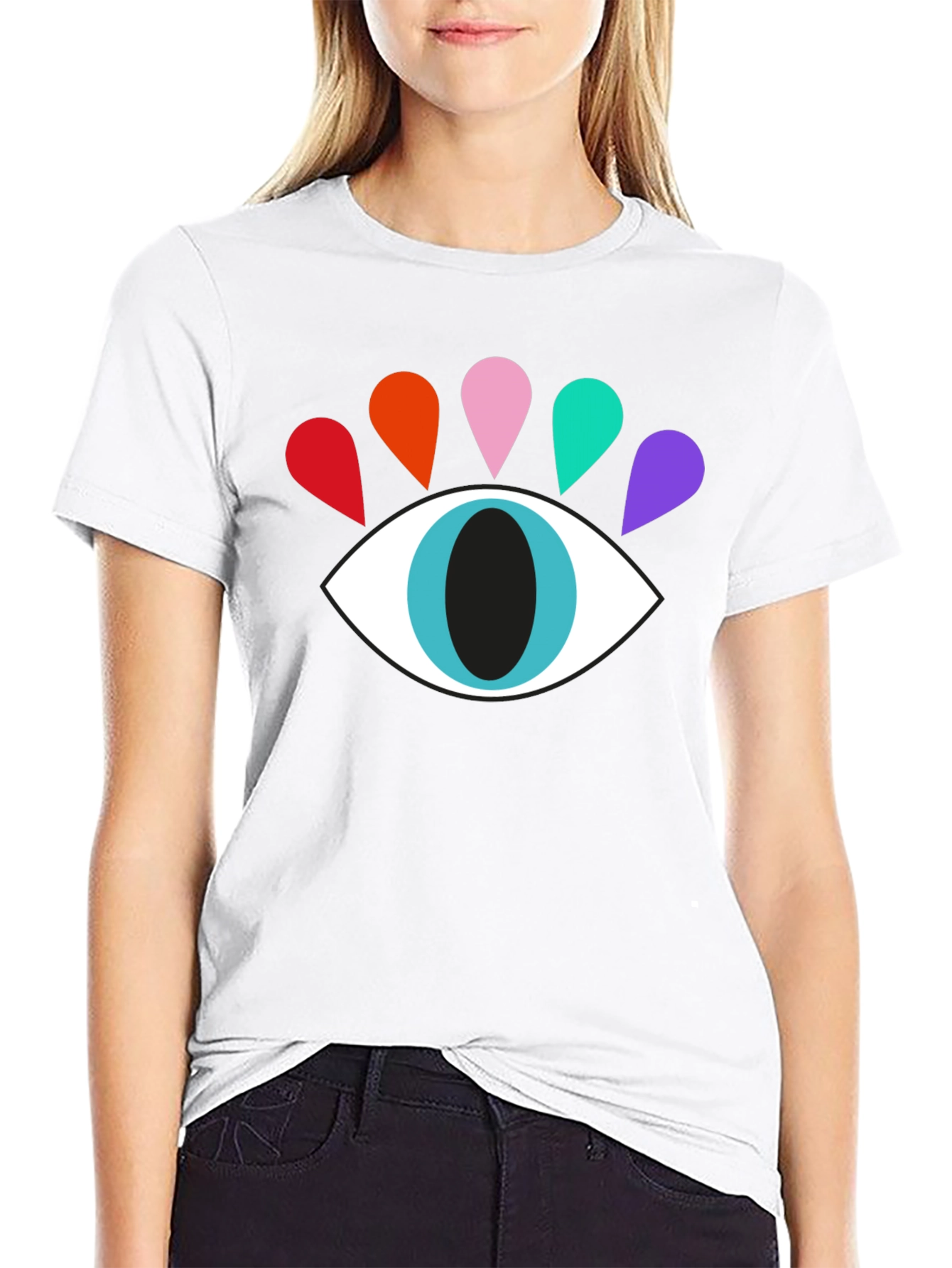 Black Colorful Eye Graphic Tee - Modern Casual Style view 9