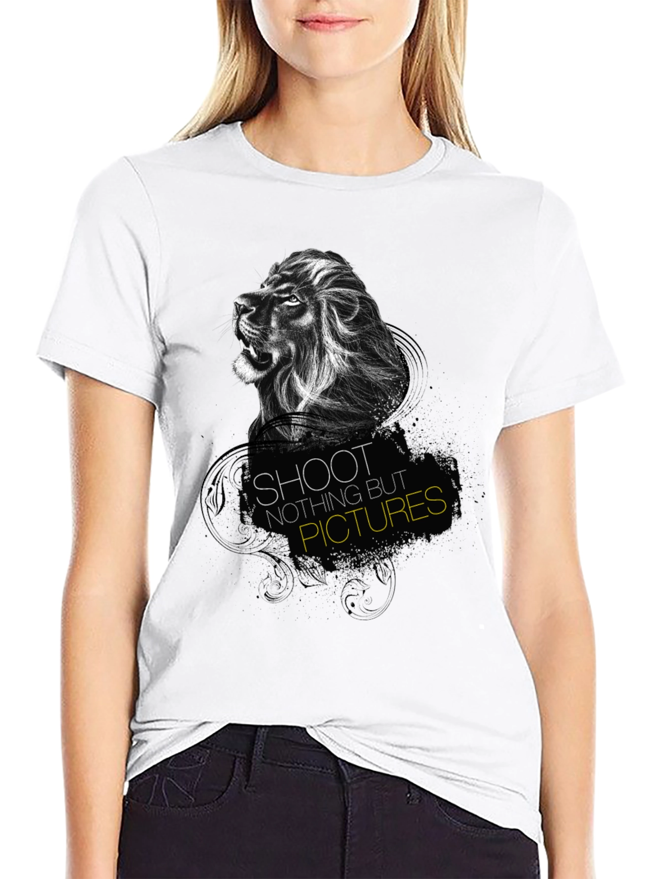 Black Lion Graphic Print Black T-Shirt - "Shoot Nothing But Pictures" view 9
