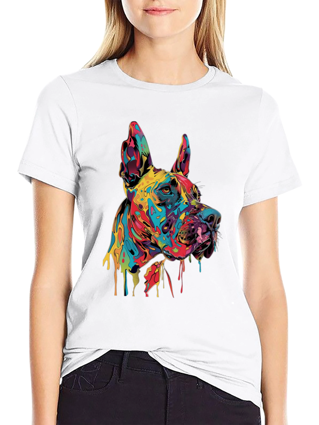 Black Colorful Dog Graphic Tee - Modern Art T-Shirt view 9