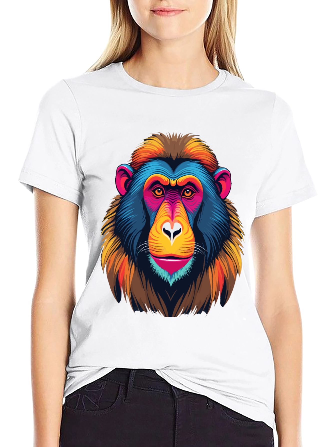 Black Colorful Monkey Graphic Tee - Funky Animal Print view 9