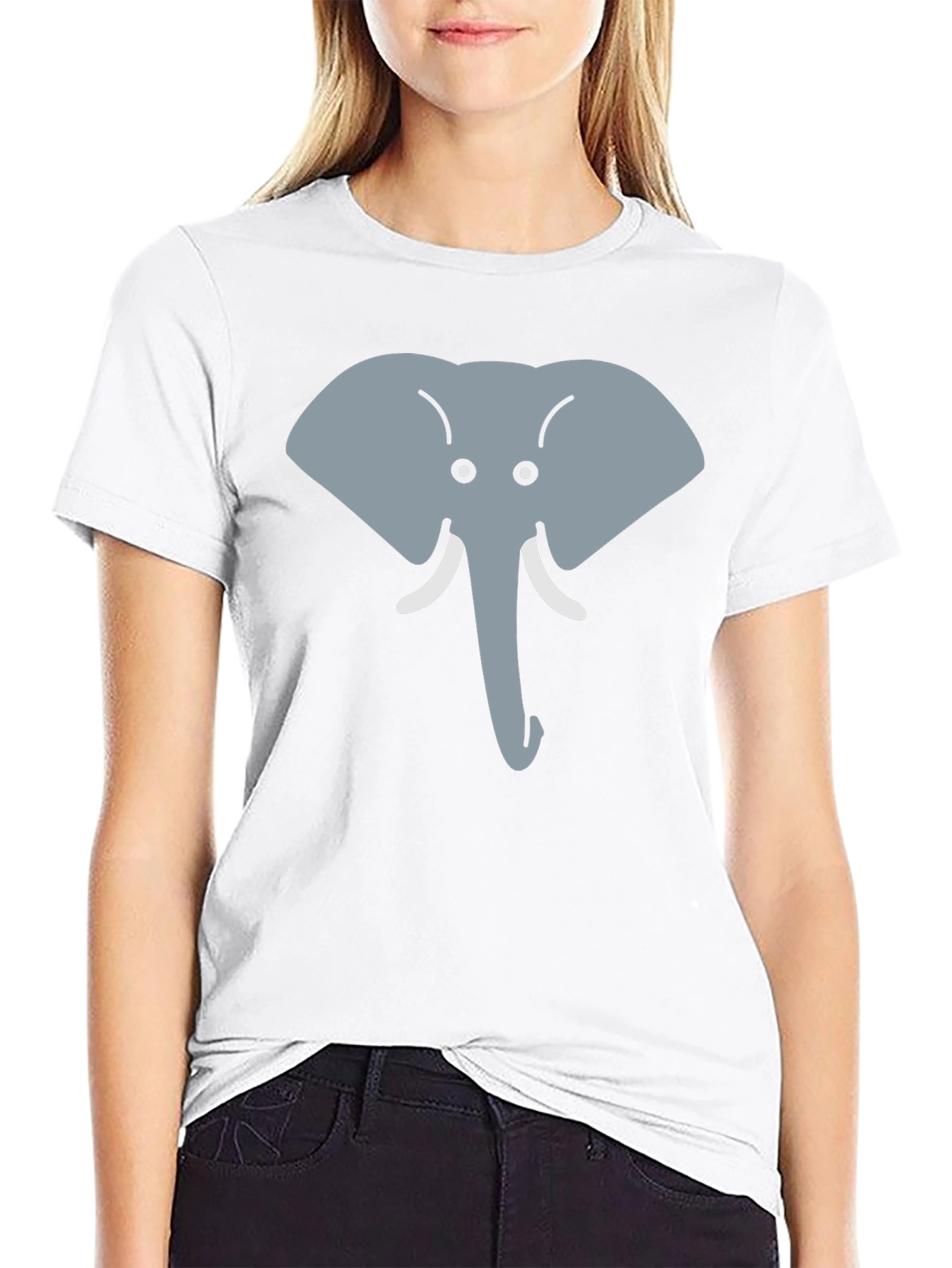 Black Cartoon Elephant Graphic Tee - Black Cotton Casual Top view 9