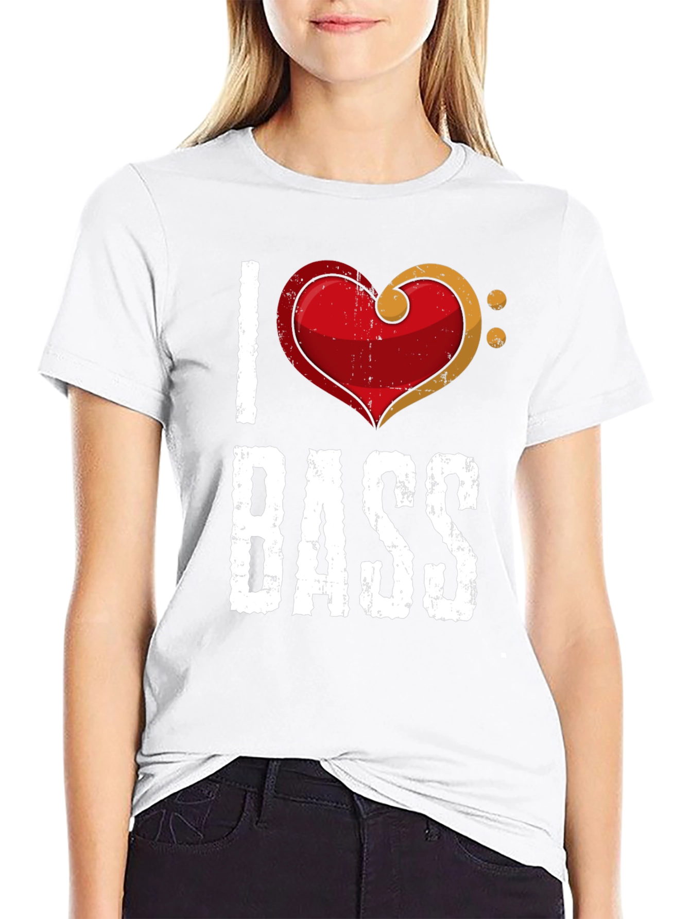 Black I Love Bass T-Shirt - Music Heart Tee view 9