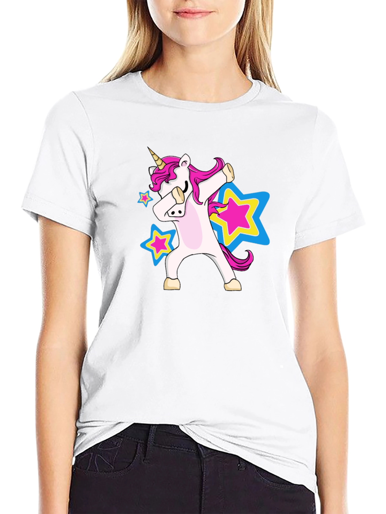 Black Dabbing Unicorn Star Black T-Shirt view 9