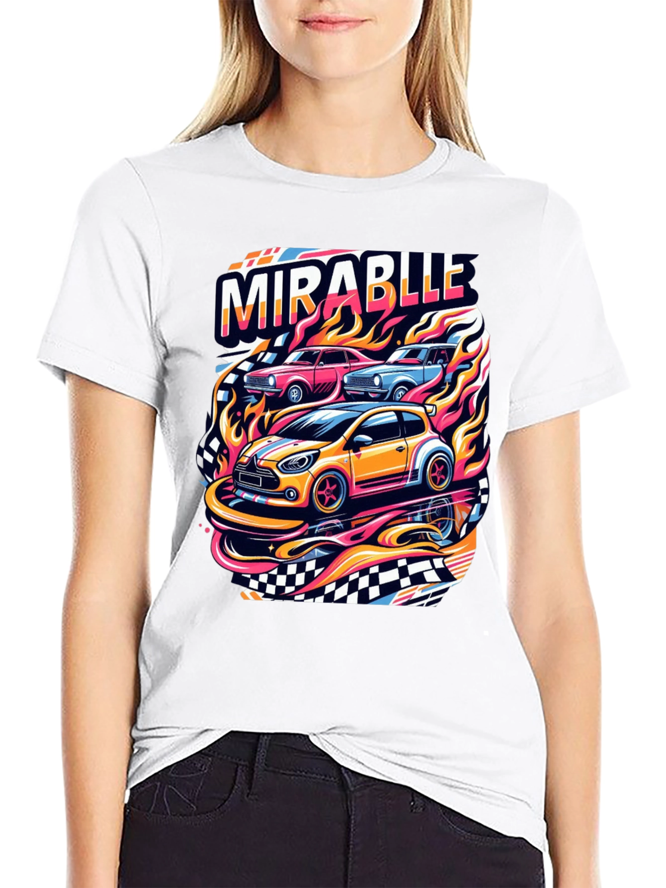 Black Mirablle Cars Graphic T-Shirt - Retro Racing Style view 9