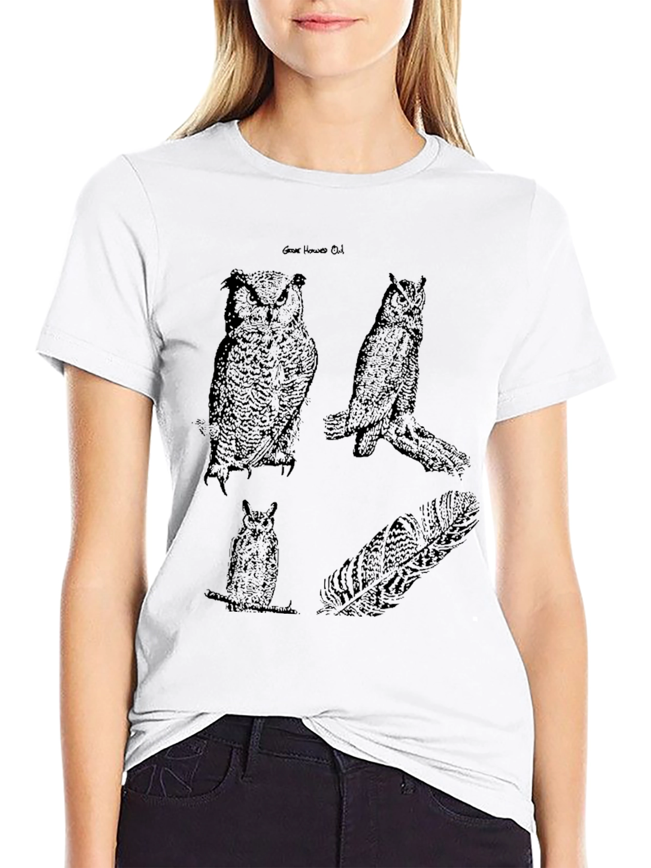 Black Vintage Owl Graphic Print T-Shirt - Black view 9