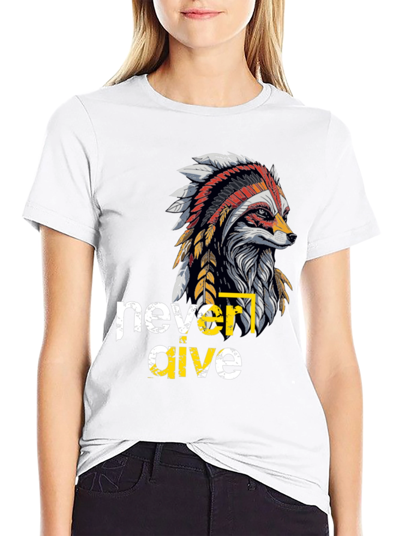 Black Native American Fox Graphic T-Shirt view 9