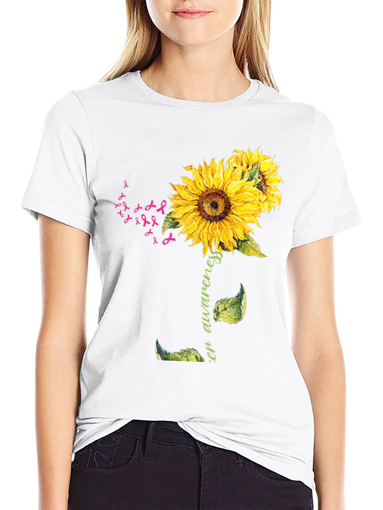 Black Sunflower Breast Cancer Awareness T-Shirt view 9