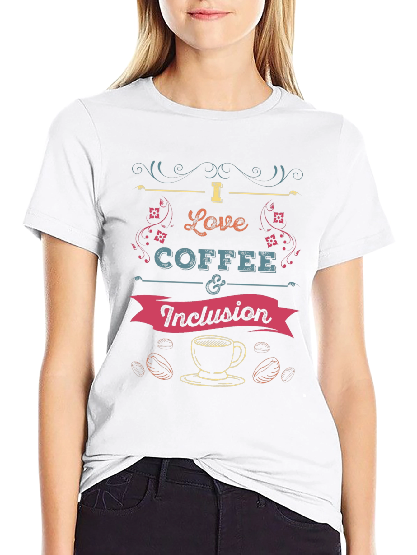 Black I Love Coffee and Inclusion T-Shirt view 9