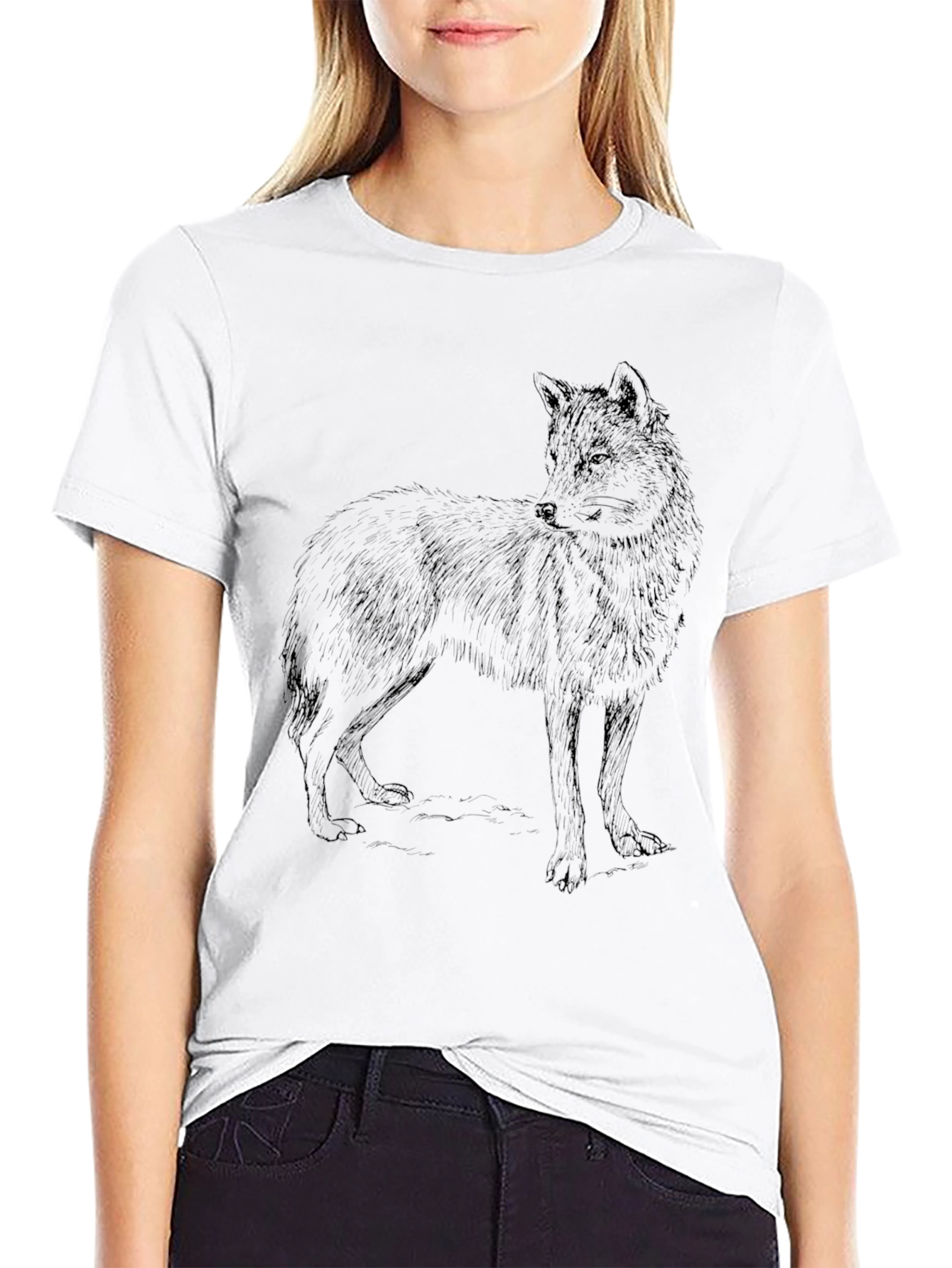 Black Black Wolf Graphic Tee - Stylish Animal Print T-Shirt view 9