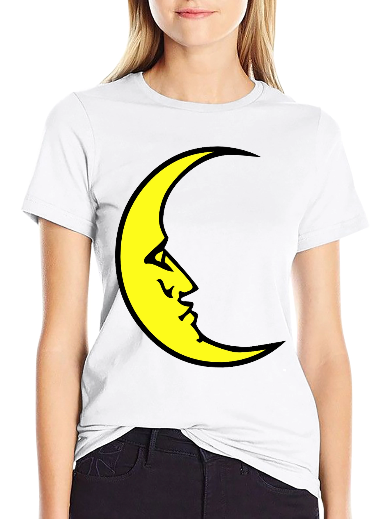 Black Crescent Moon Face Black T-Shirt view 9