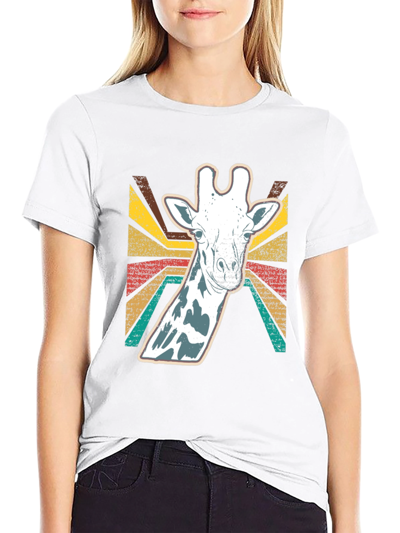Black Retro Giraffe Graphic T-Shirt - Vintage Style Black Tee view 9