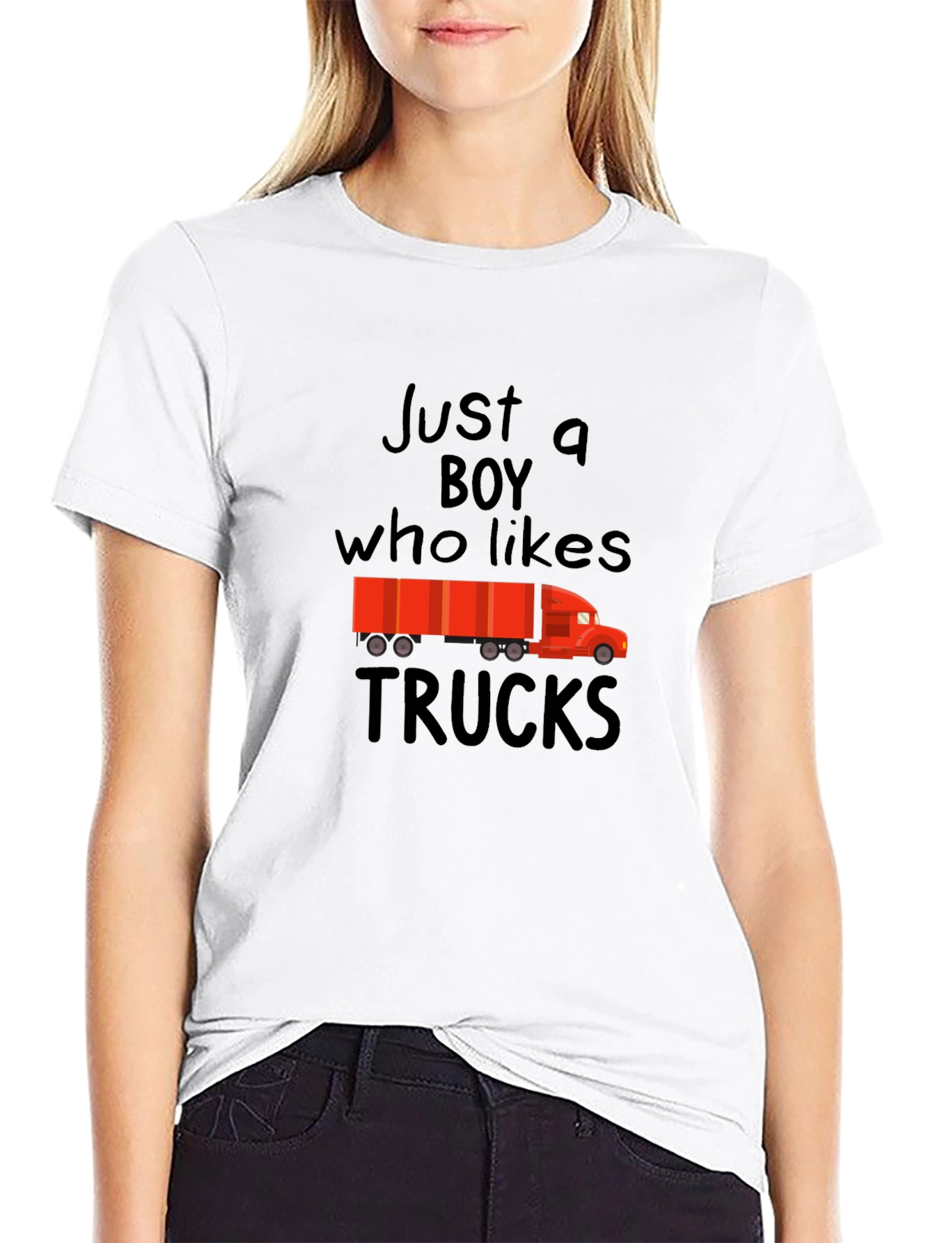 Black Just A Boy Who Likes Trucks Graphic Tee view 9