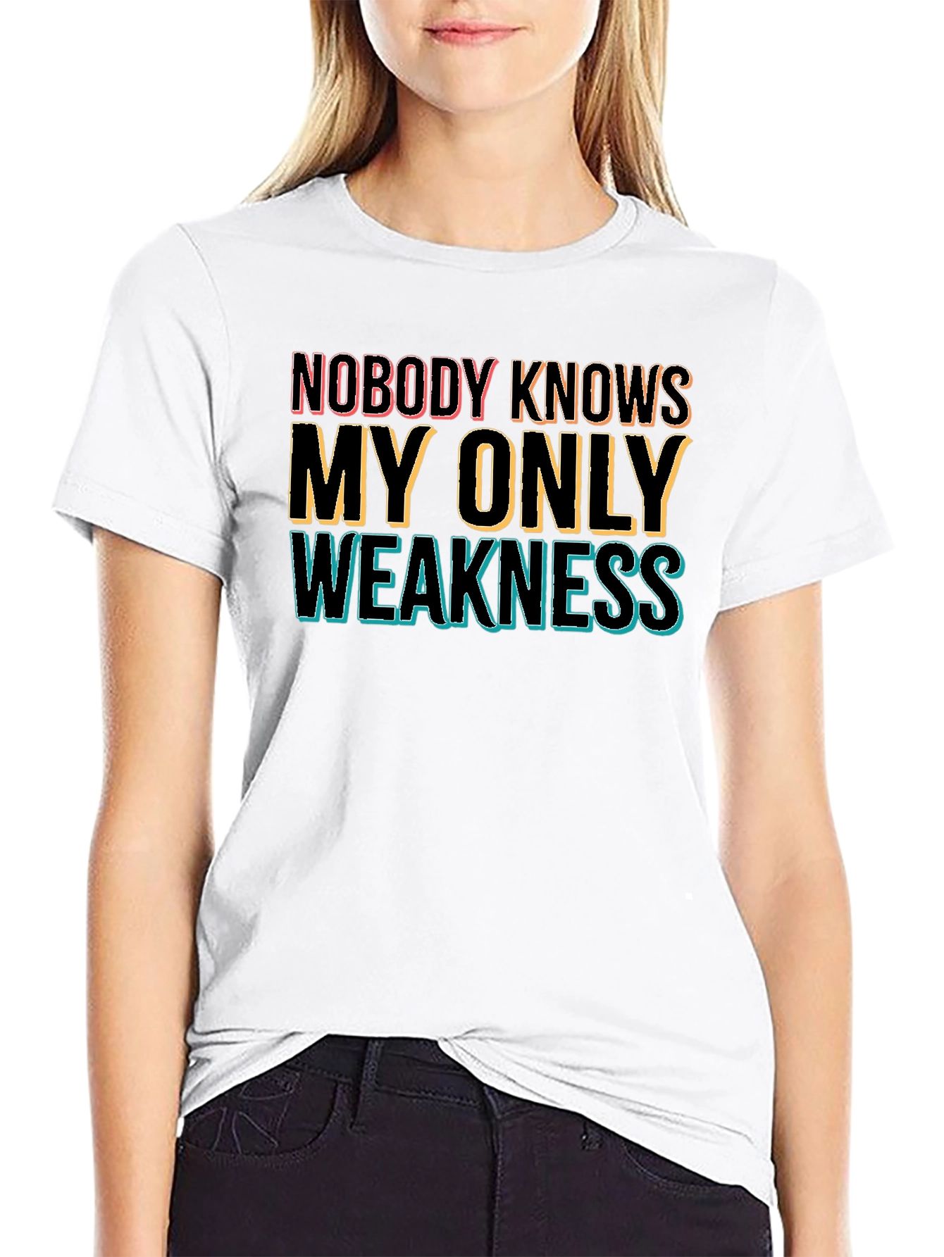 Black Nobody Knows My Only Weakness Graphic Tee view 9