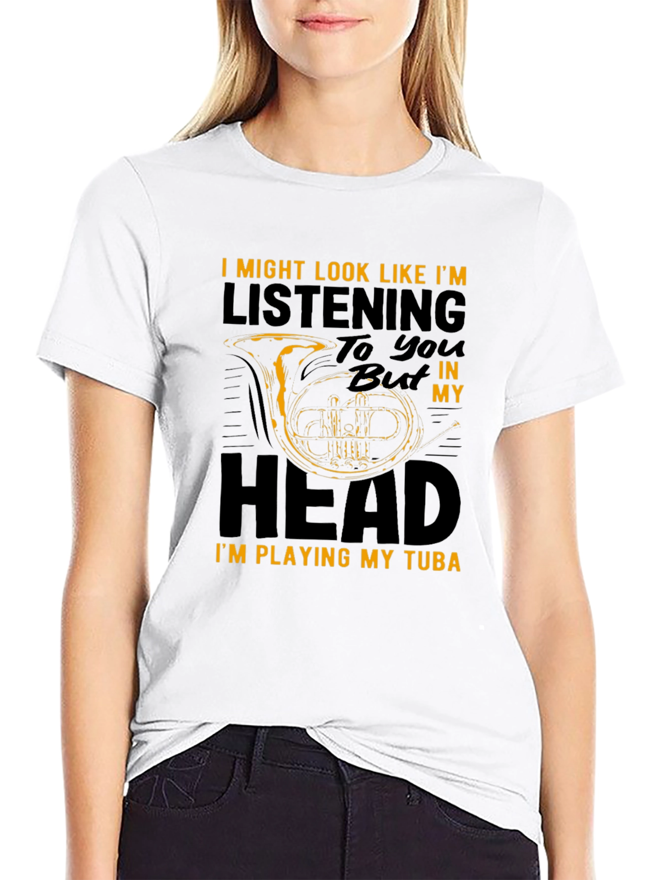 Black Tuba Player T-Shirt - "Listening" Graphic Tee view 9