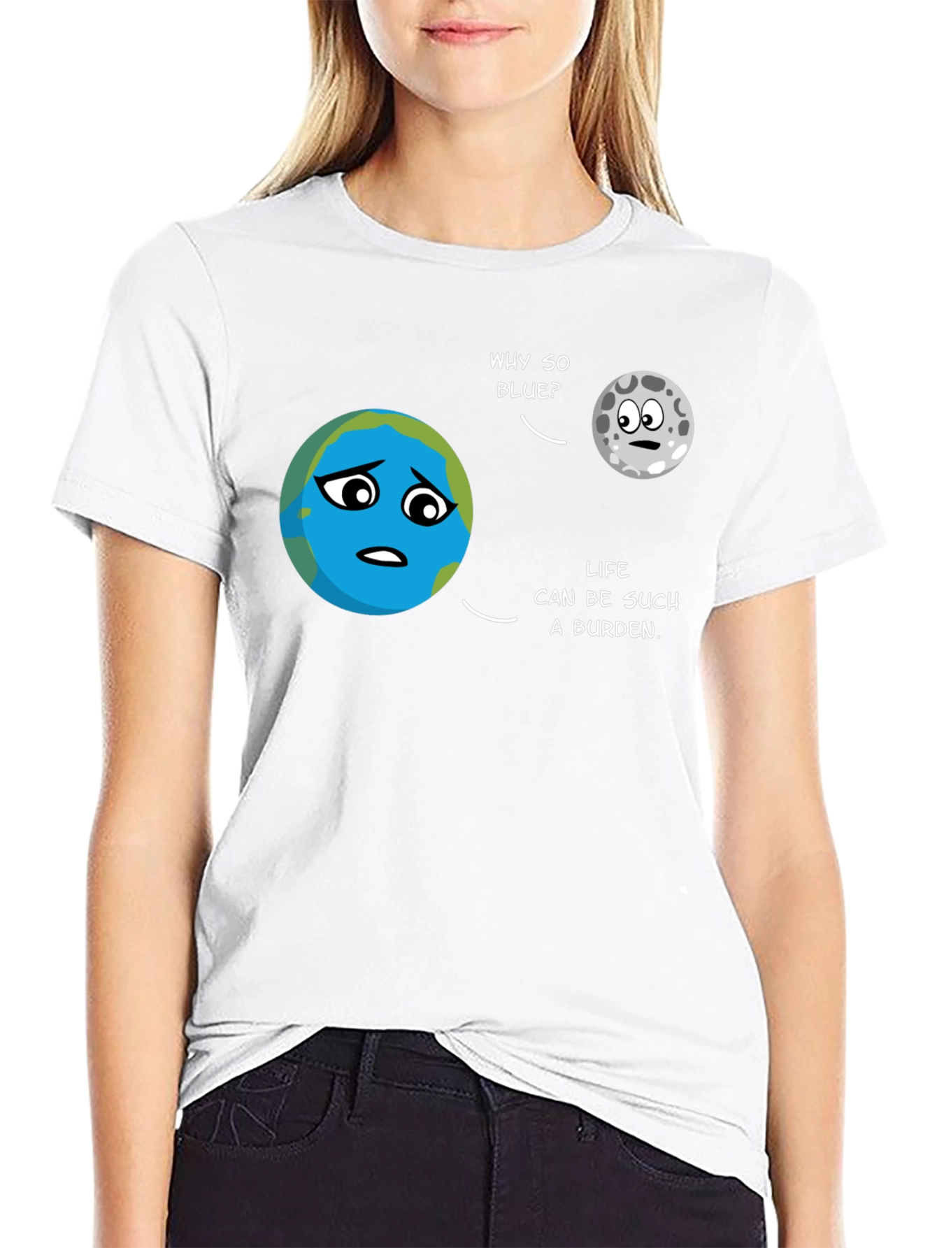 Black Earth & Moon Cartoon T-Shirt view 9