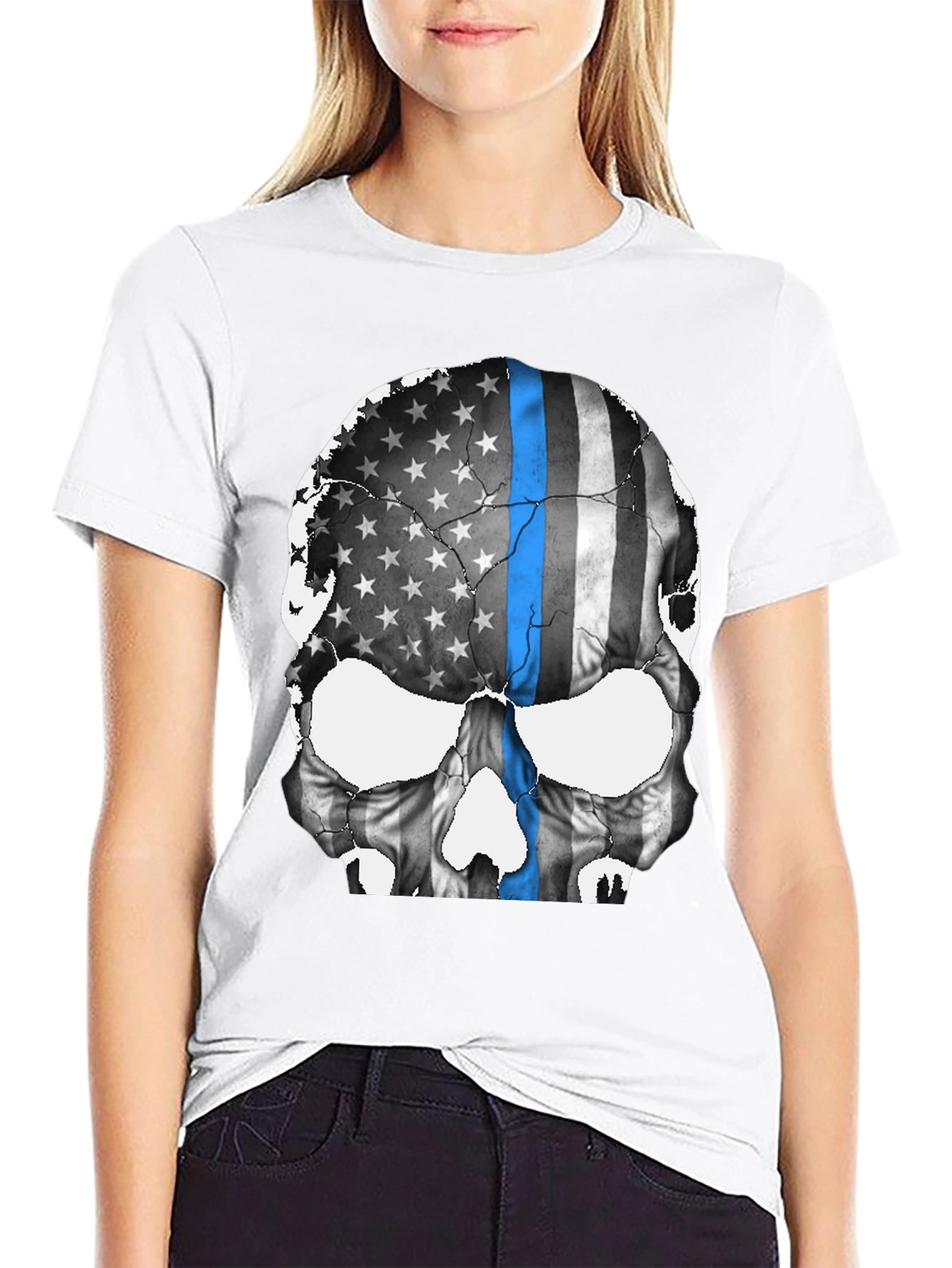 Black Skull Flag Graphic Tee - Thin Blue Line Support view 9