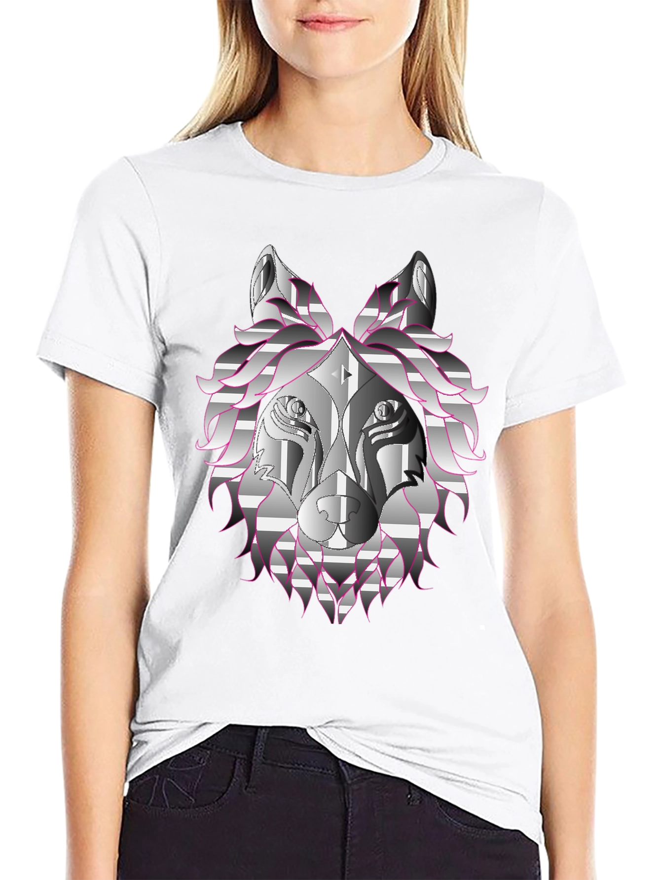 Black Geometric Wolf Graphic Tee - Black view 9