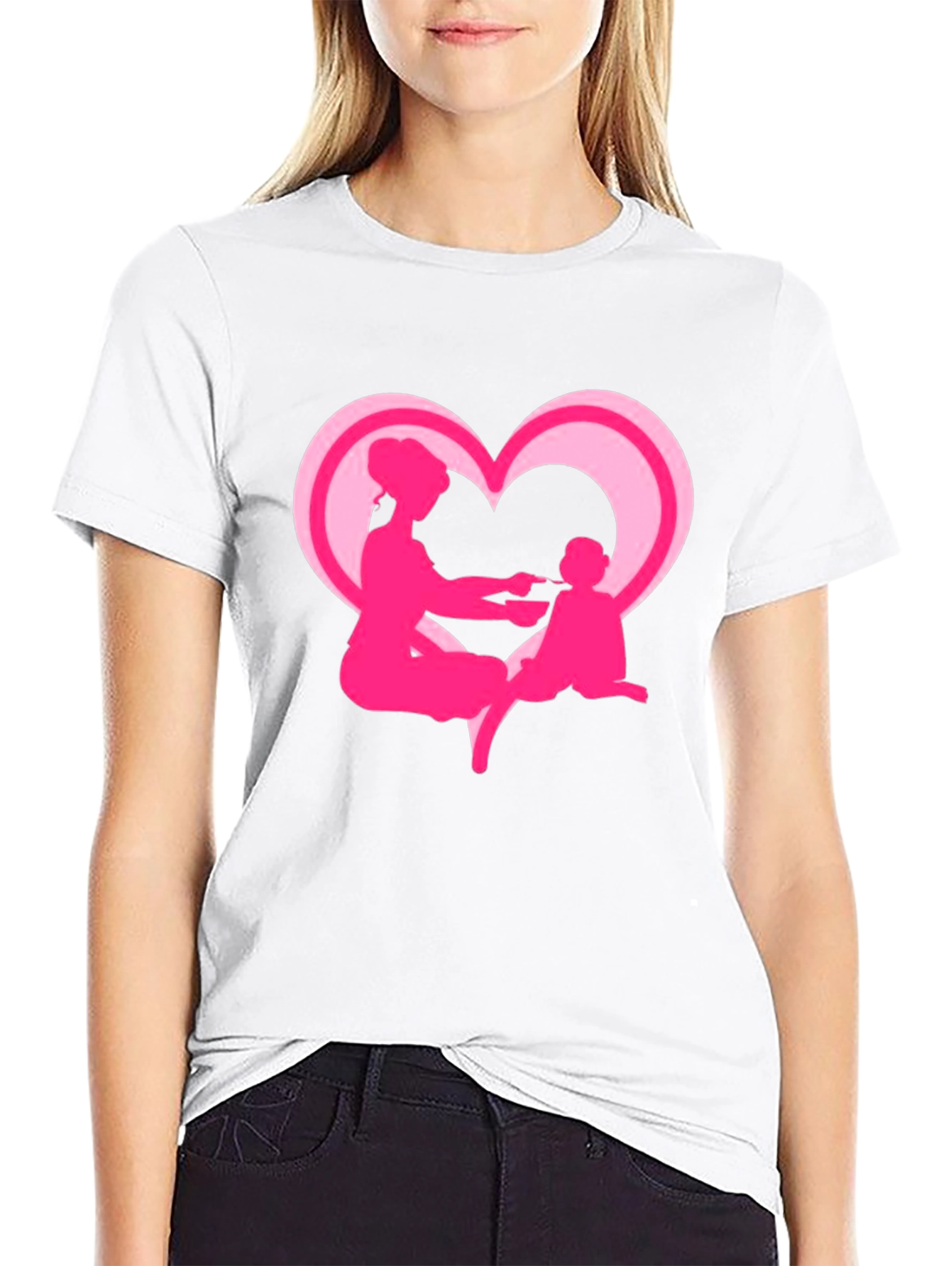 Mom and Baby Pink Heart Graphic Tee - 9