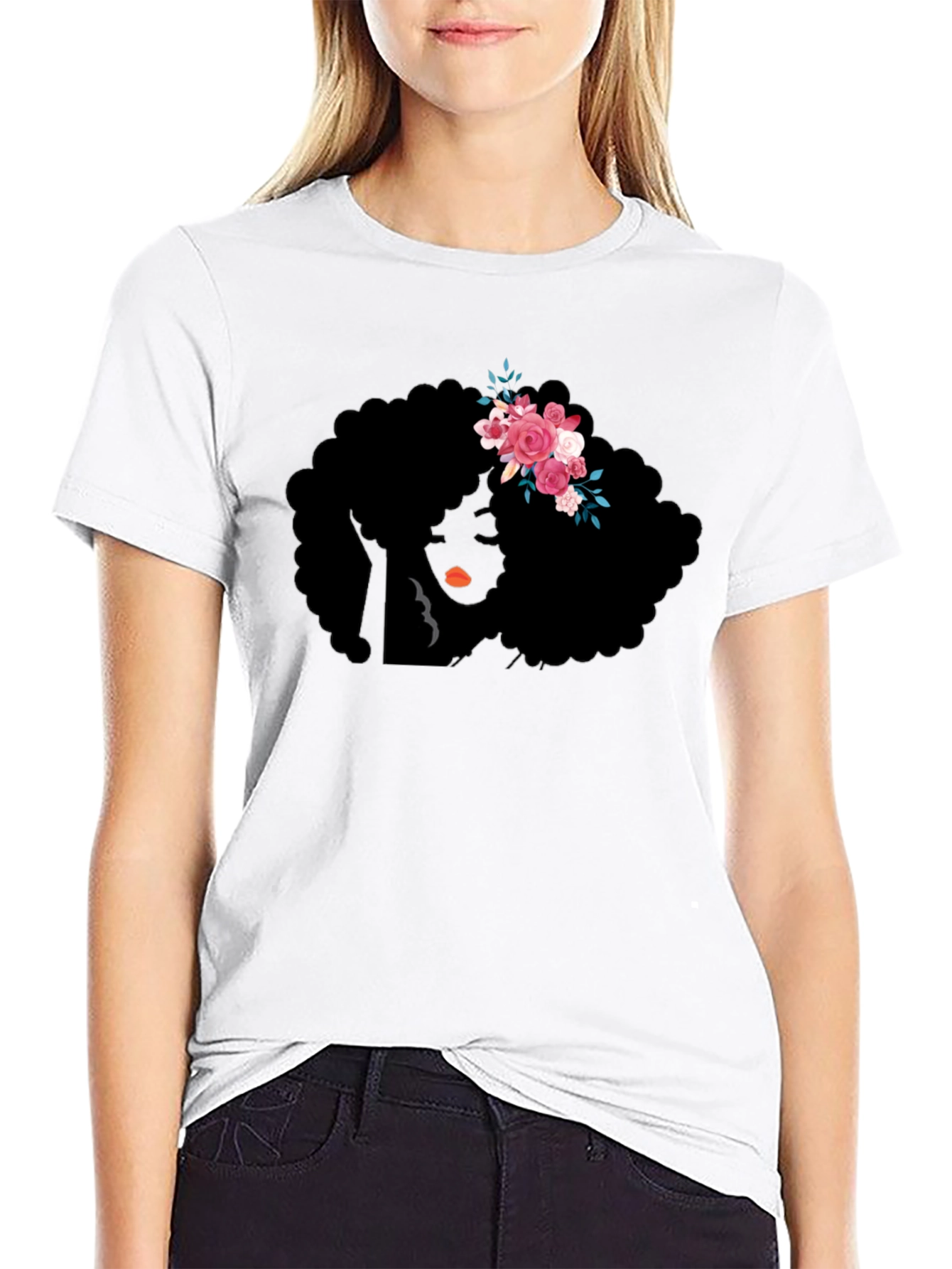 Black Afro Woman Flower Crown Graphic Tee view 9