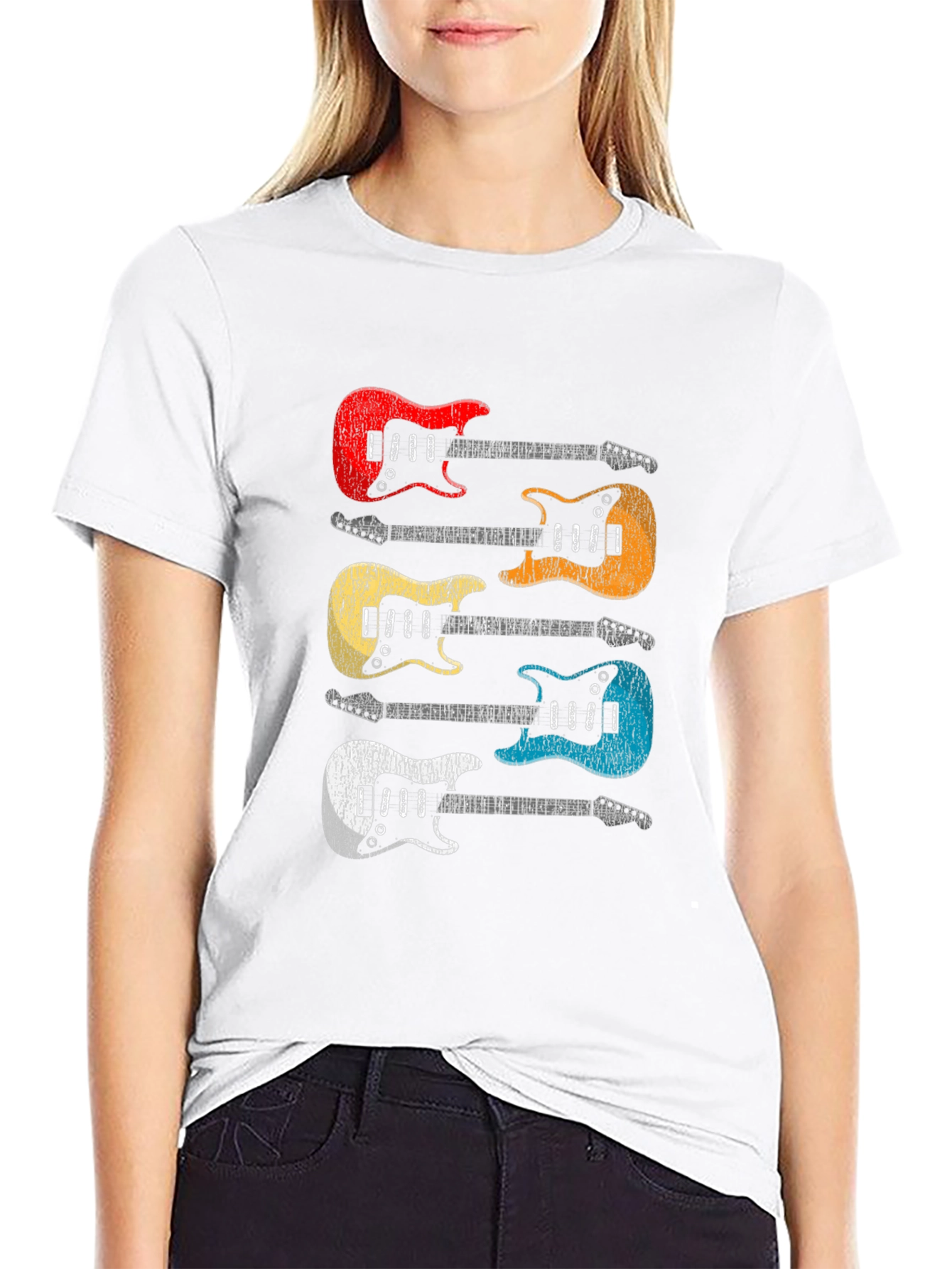 Black Retro Guitar T-Shirt - Colorful Music Tee view 9