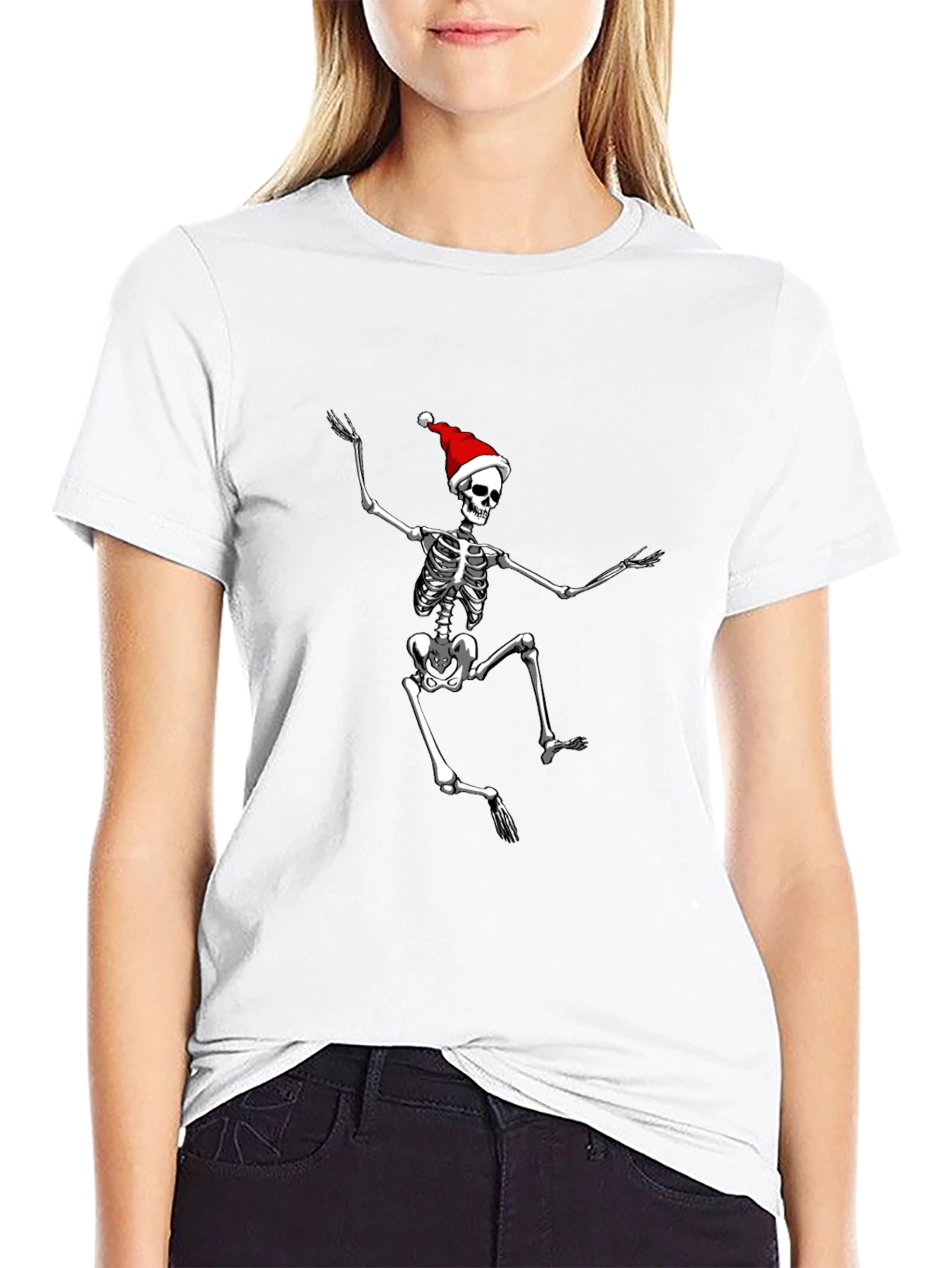 Black Skeleton Santa Black T-Shirt: Holiday Spooky Style view 9