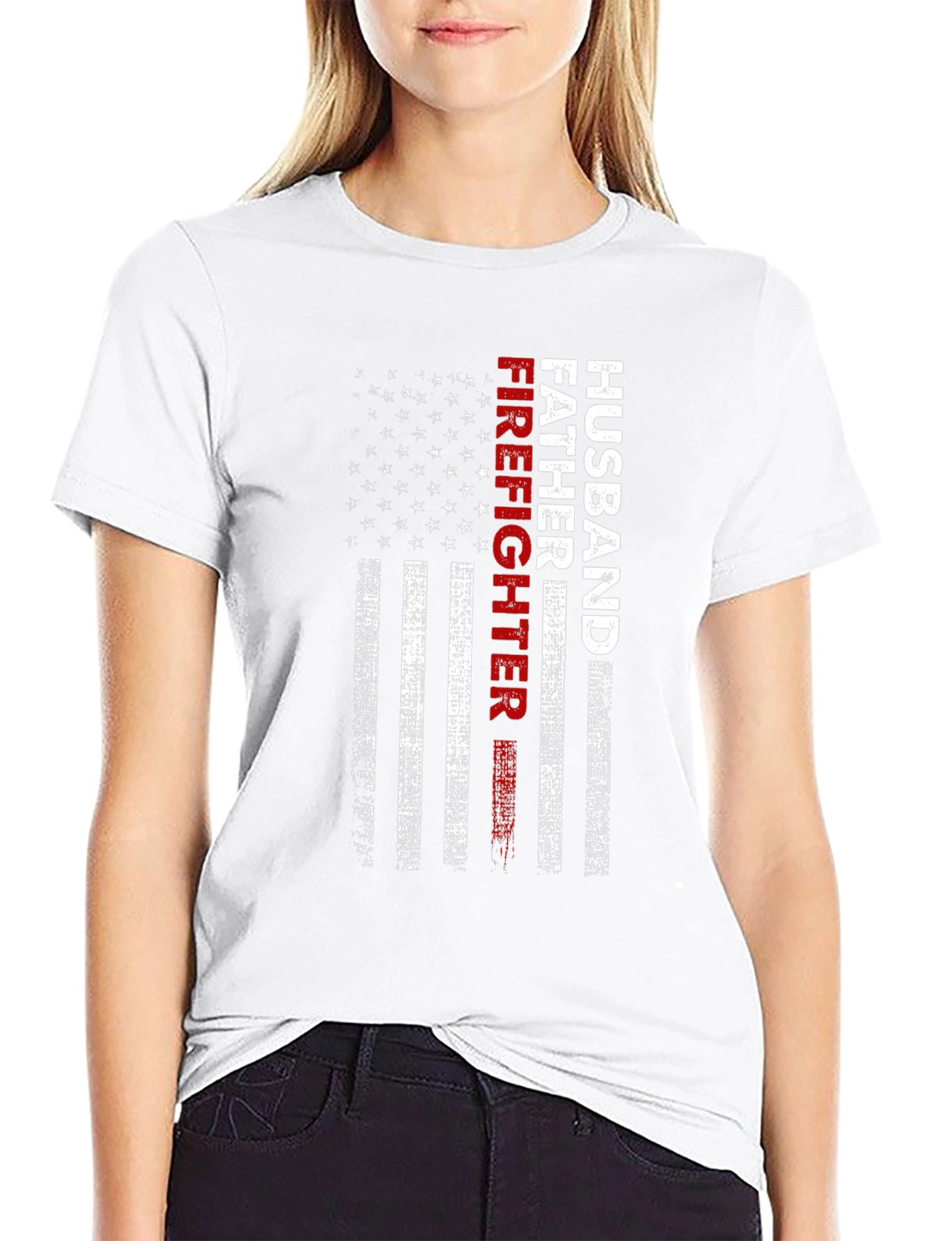Black Husband Father Firefighter American Flag T-Shirt view 9