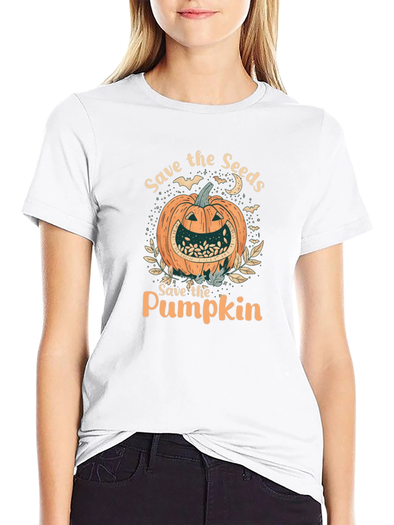 Black Save the Seeds Pumpkin T-Shirt - Halloween view 9