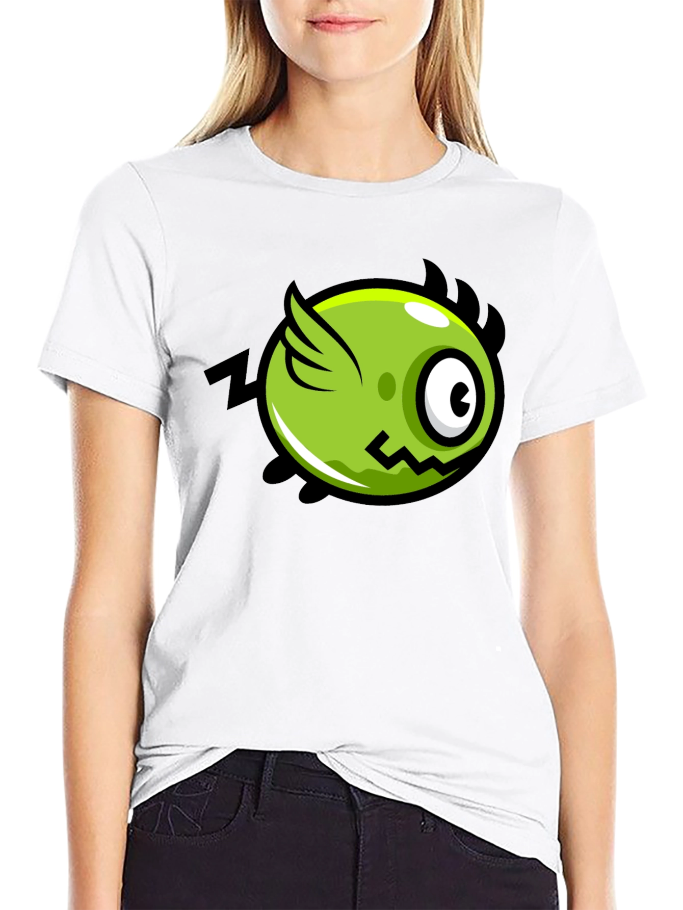 Black Funky Green Flying Eye Cartoon Black Tee view 9