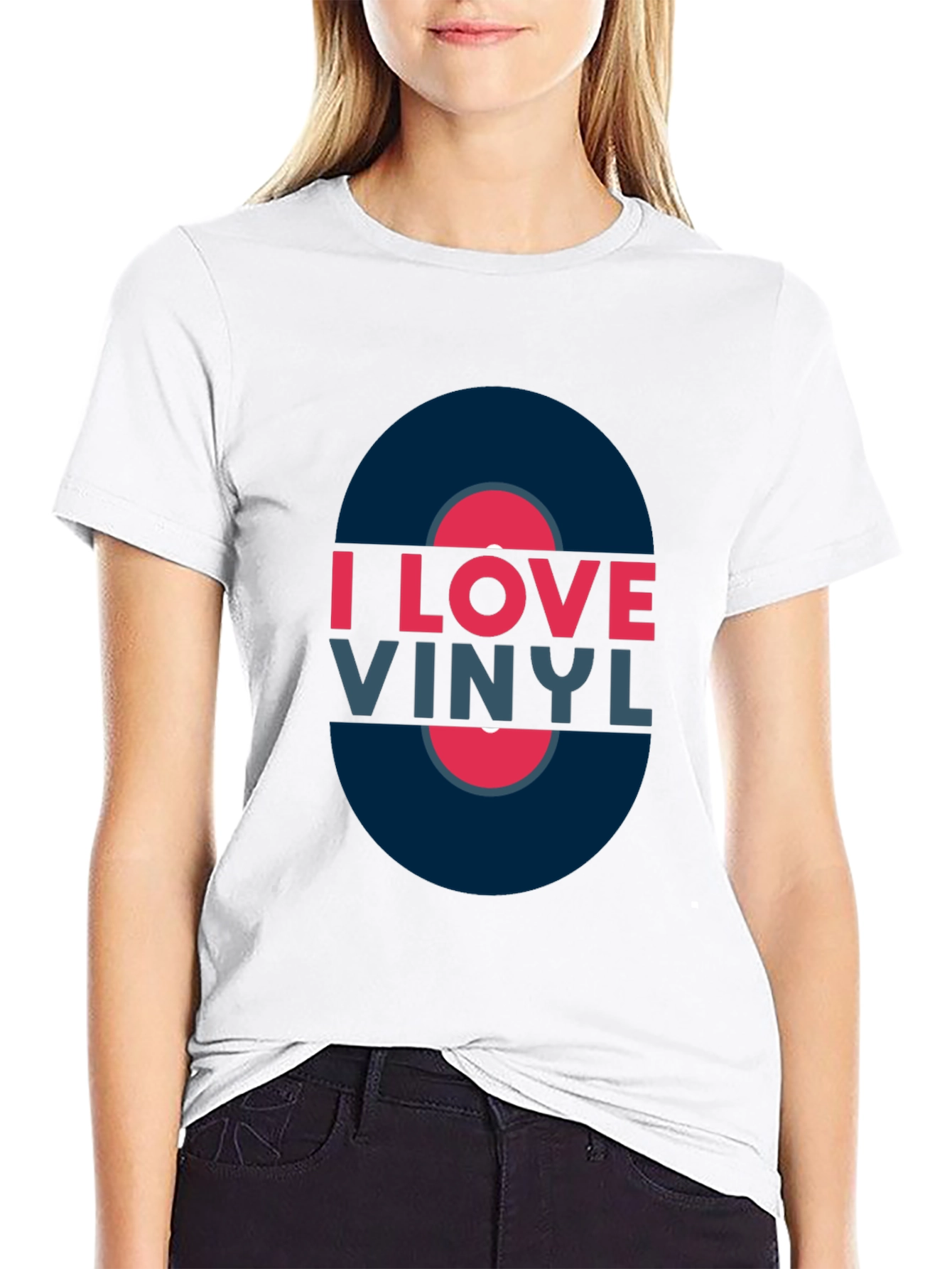 Black I Love Vinyl Black T-Shirt - Music Lover Tee view 9