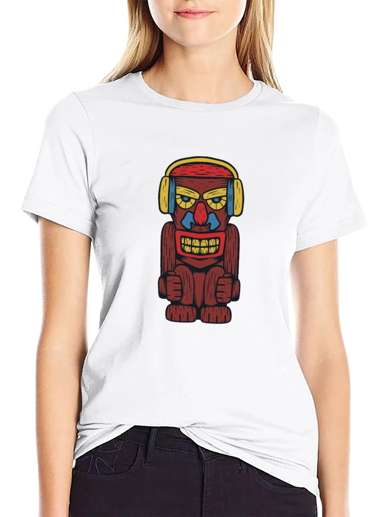 Black Groovy Tiki Headphone Graphic Tee view 9