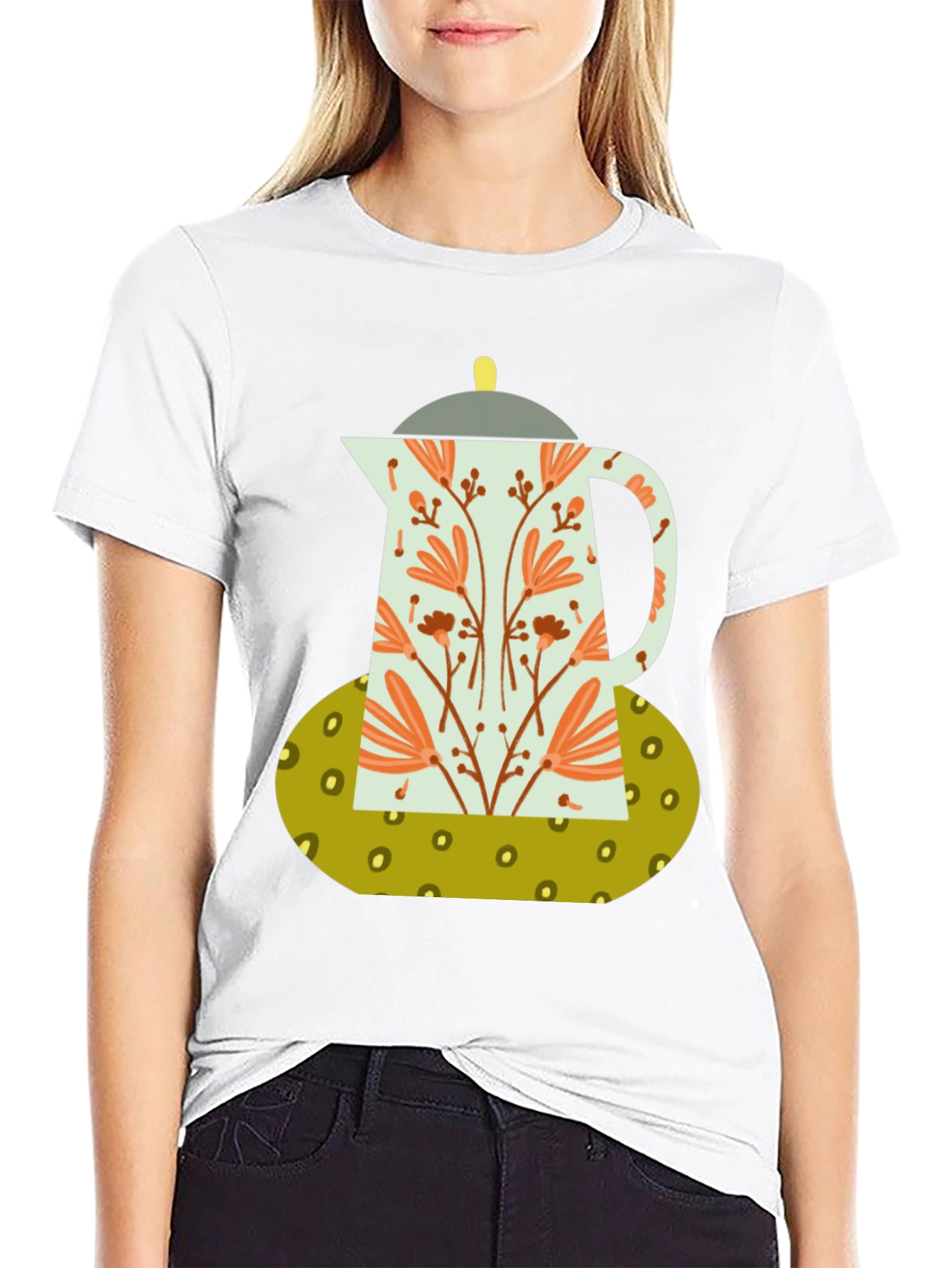 Black Floral Coffee Pot Graphic Tee - Black Cotton Blend view 9