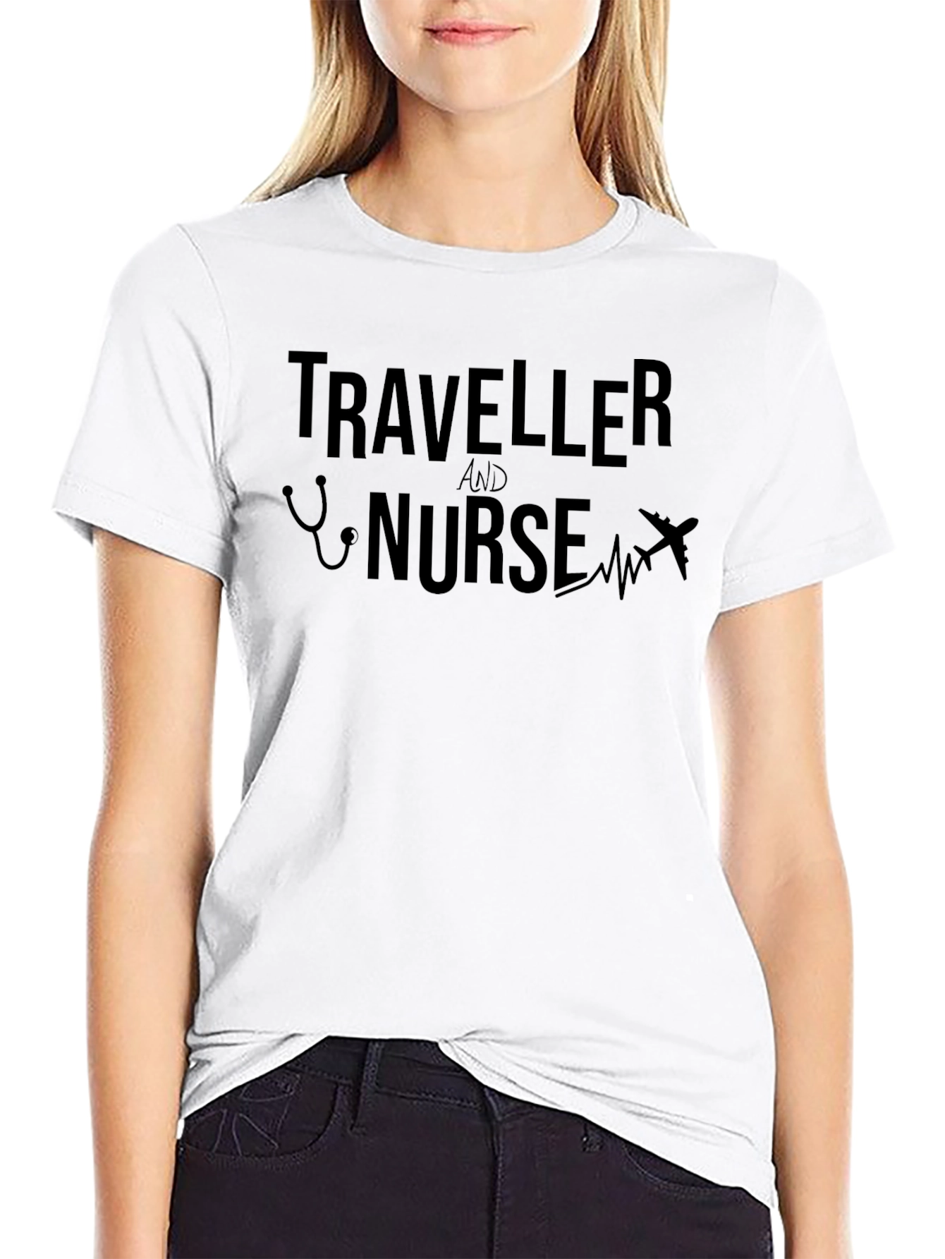Black Traveller and Nurse Graphic Tee - Black Cotton T-Shirt view 9
