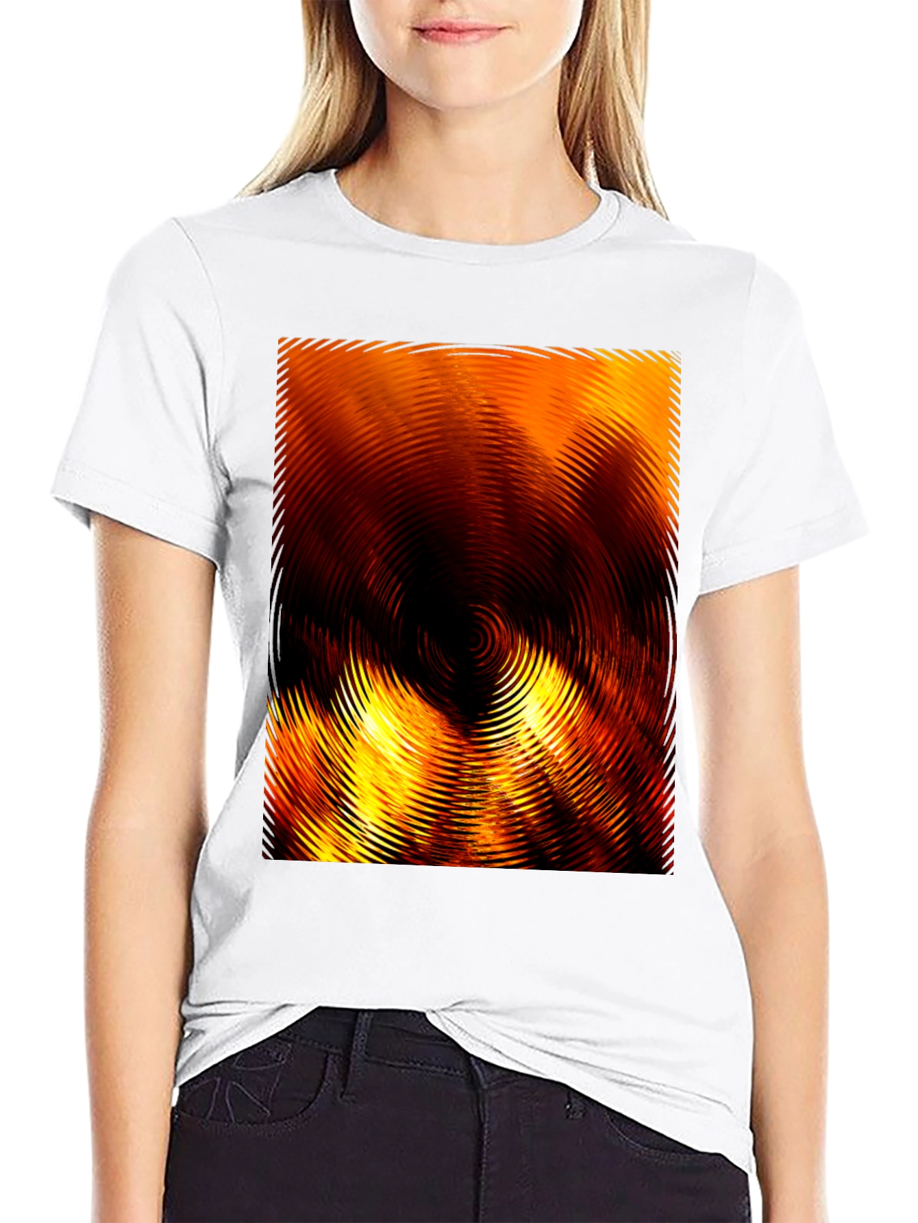 Black Fiery Abstract Ripple Print Black T-Shirt view 9